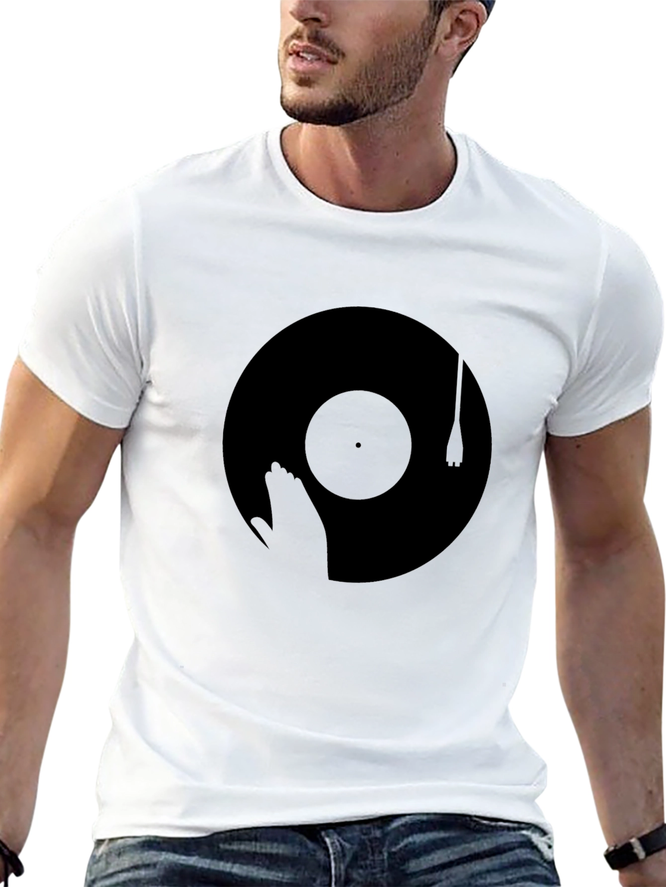 Black Vinyl Record Graphic Tee - Retro Music Lover T-Shirt view 13