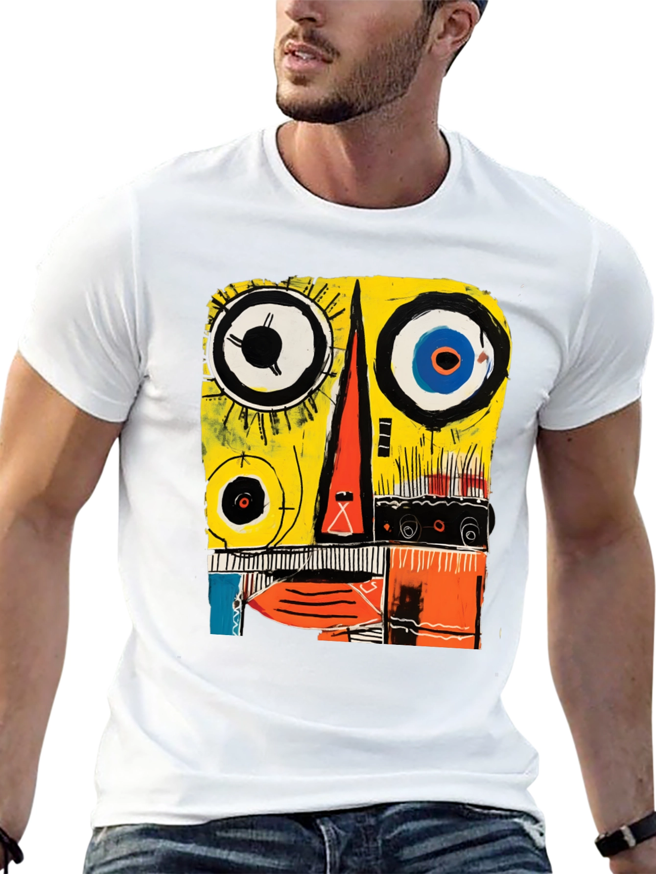Black Abstract Face Graphic Tee - Modern Art T-Shirt view 13