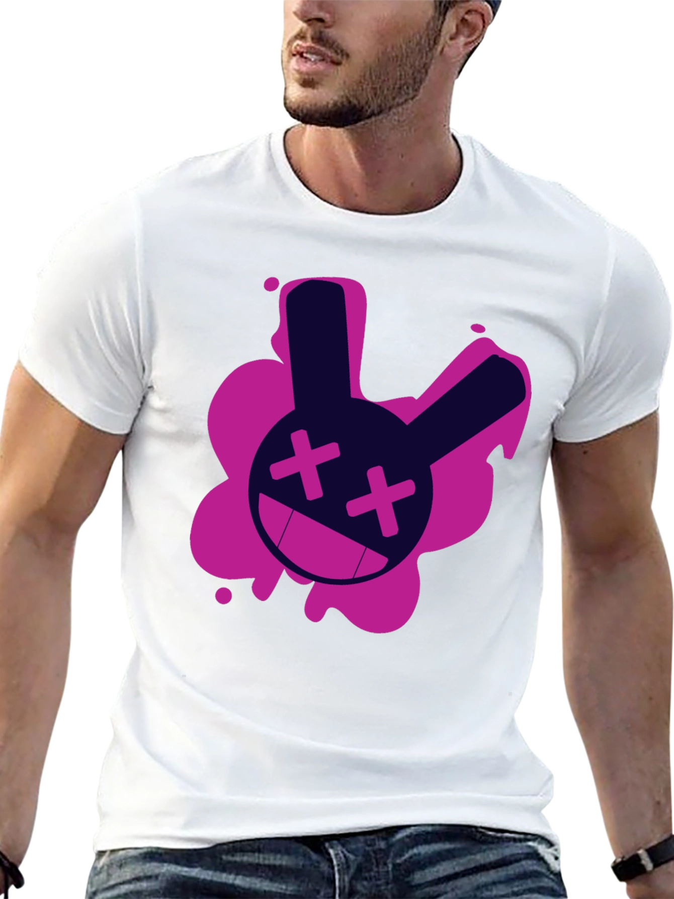 Black Edgy Rabbit Graphic Tee - Black Cotton T-Shirt view 13