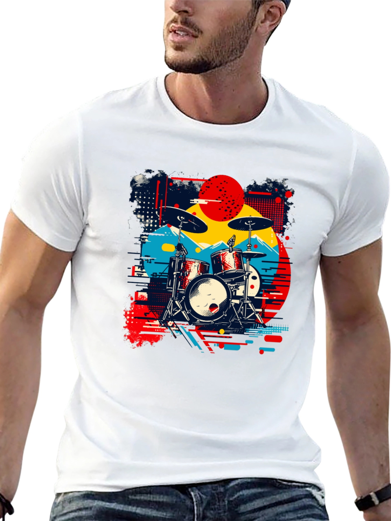 Black Retro Drum Kit Graphic Tee view 13