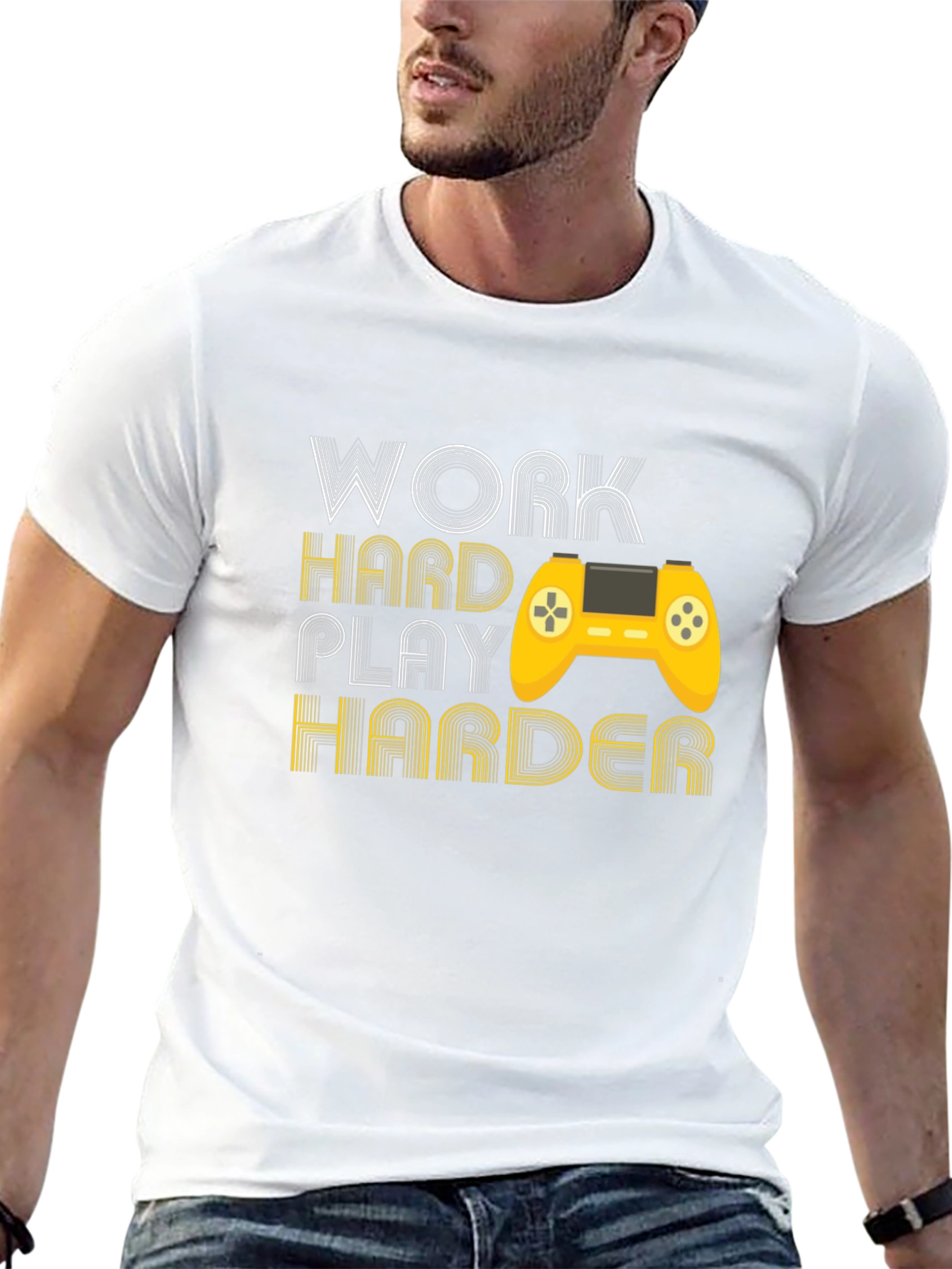 Black Work Hard Play Harder Gaming T-Shirt view 13