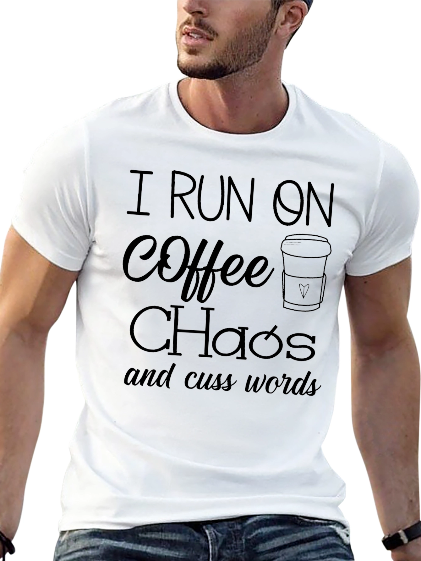 Black I Run On Coffee Chaos Cuss Words T-Shirt view 13