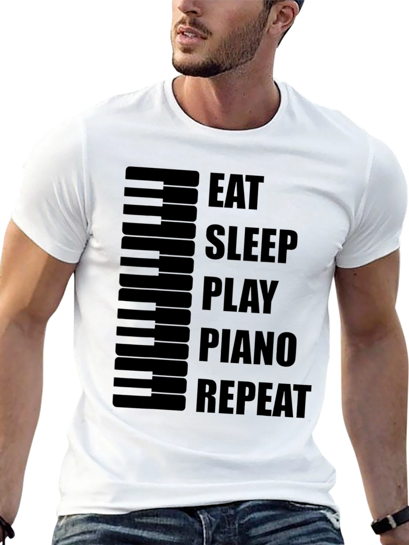 Black Eat Sleep Play Piano Repeat - Black T-Shirt view 13