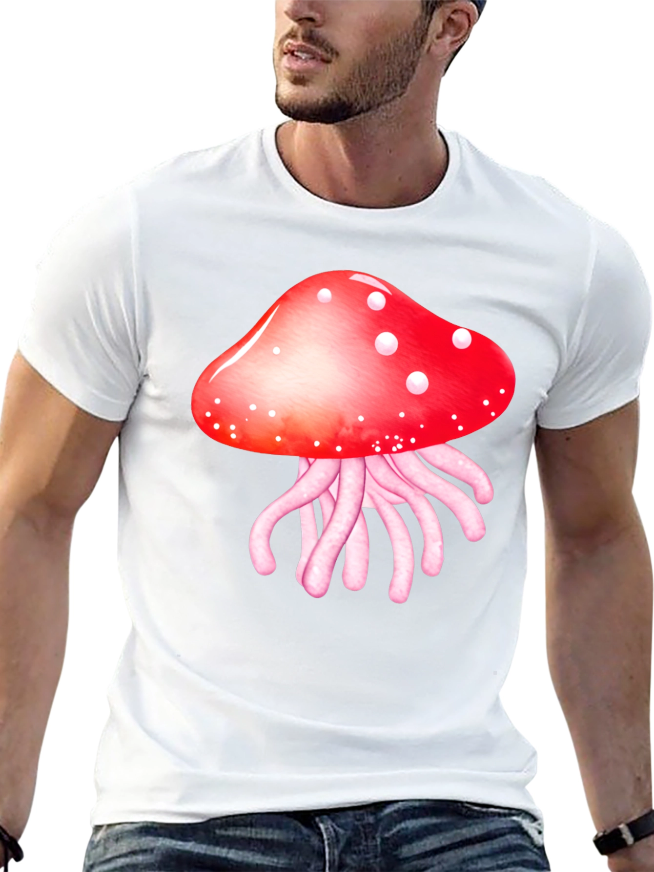 Black Mushroom Jellyfish Graphic T-Shirt - Funky Crew Neck Tee view 13