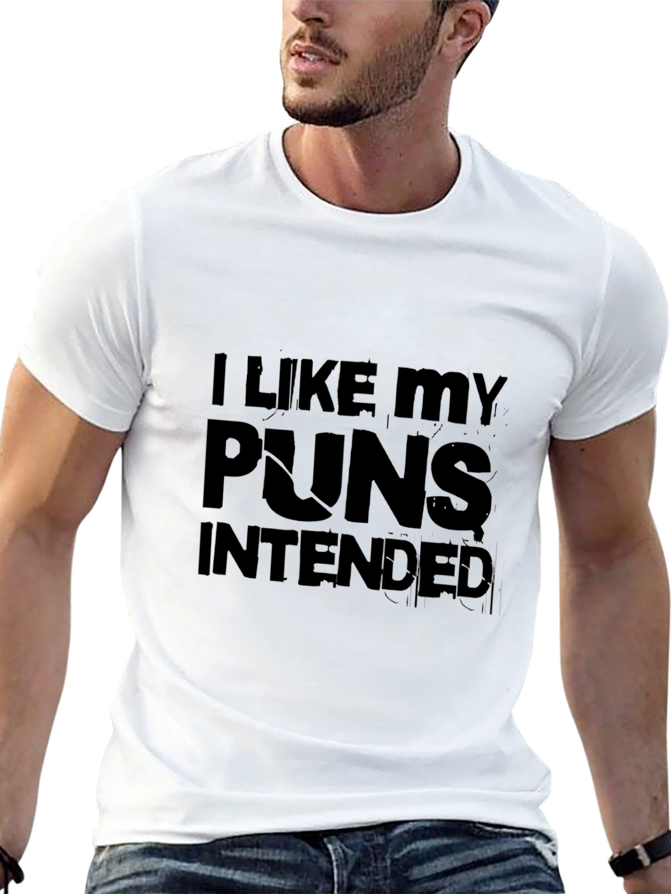 Black I Like My Puns Intended Black Graphic T-Shirt view 13