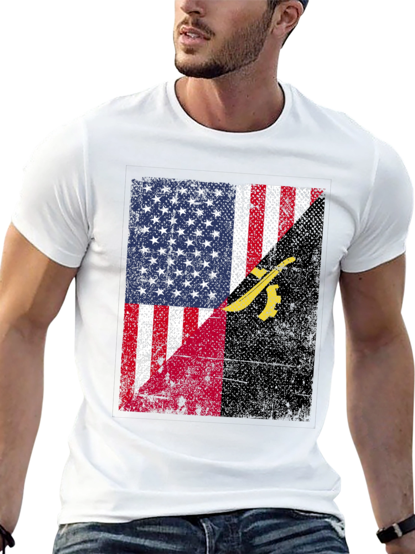Black USA Angola Flag Graphic T-Shirt view 13