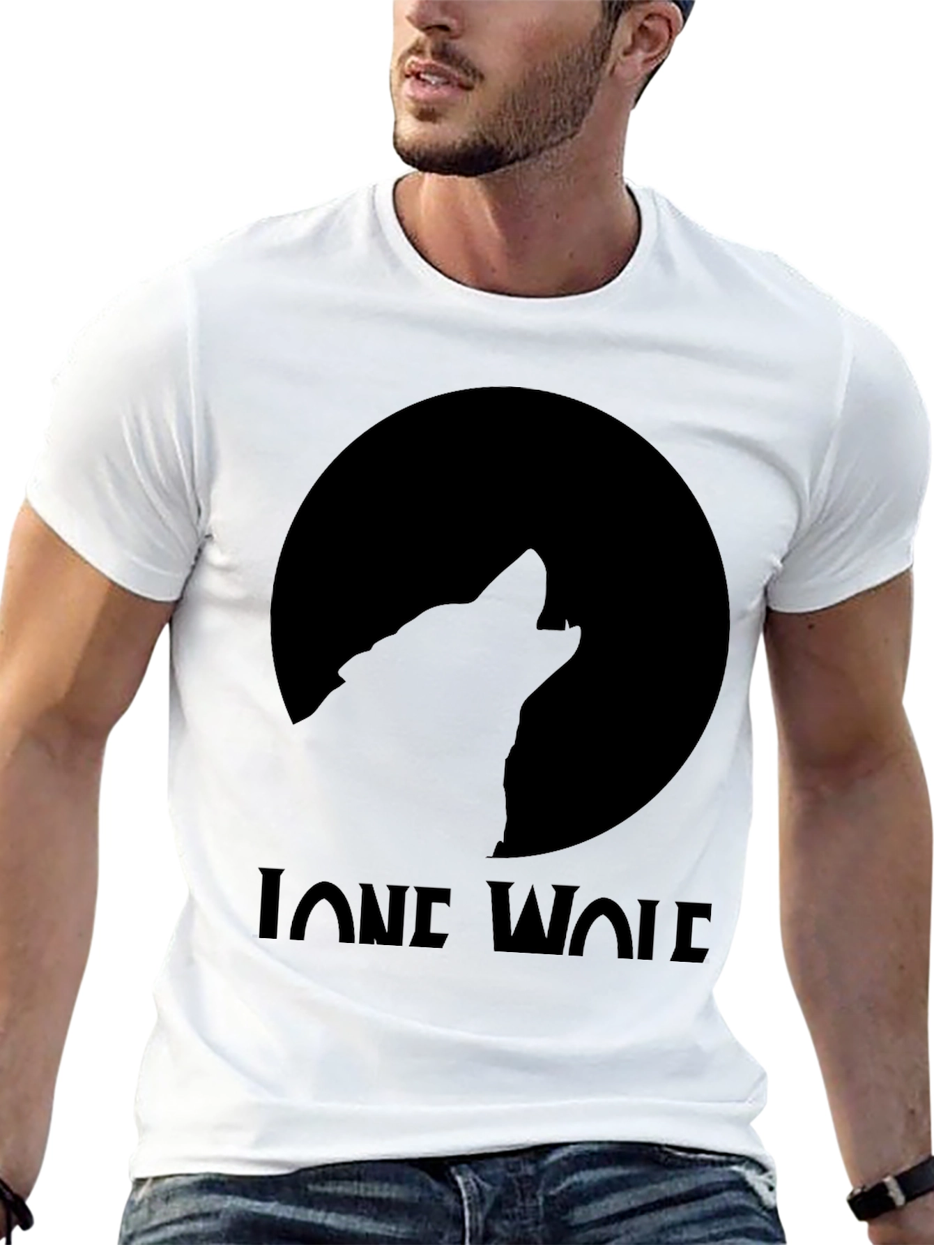 Black Lone Wolf Moon Graphic T-Shirt view 13