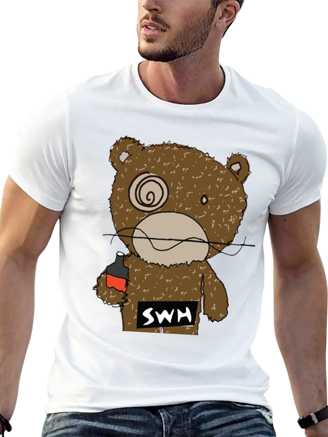 Black Drunk Bear Graphic Tee - Funny Cartoon Shirt view 13