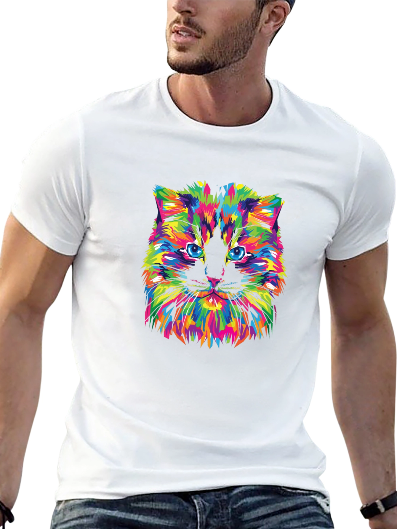 Black Vibrant Cat Graphic Tee - Soft Cotton Blend view 13