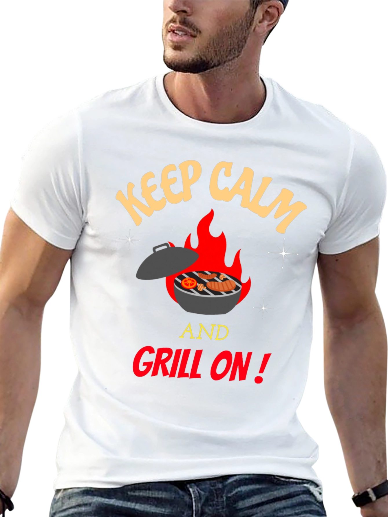 Black Keep Calm and Grill On T-Shirt - BBQ Lover's Tee view 13