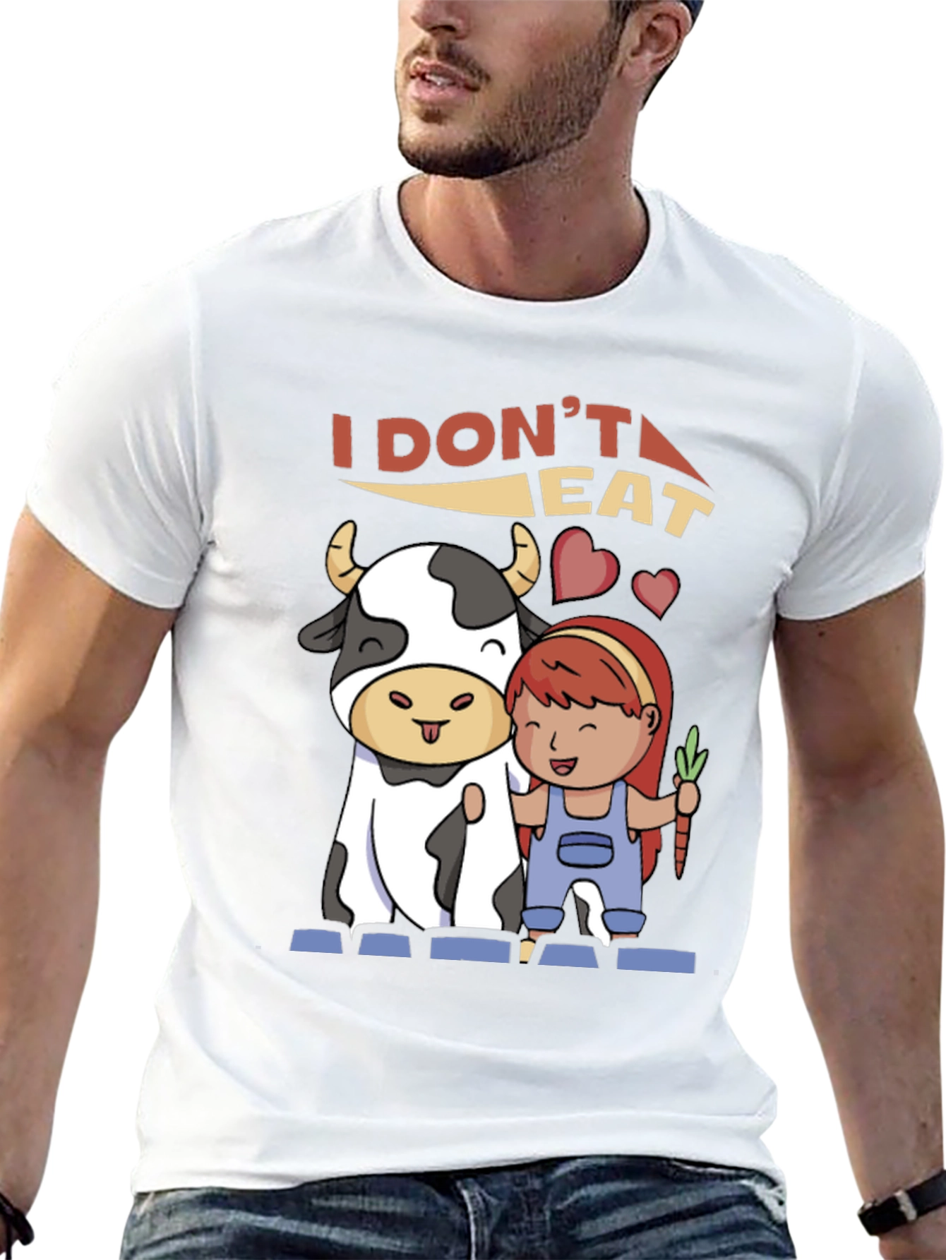 Black Vegan T-Shirt: I Don't Eat Meat Graphic Tee view 13