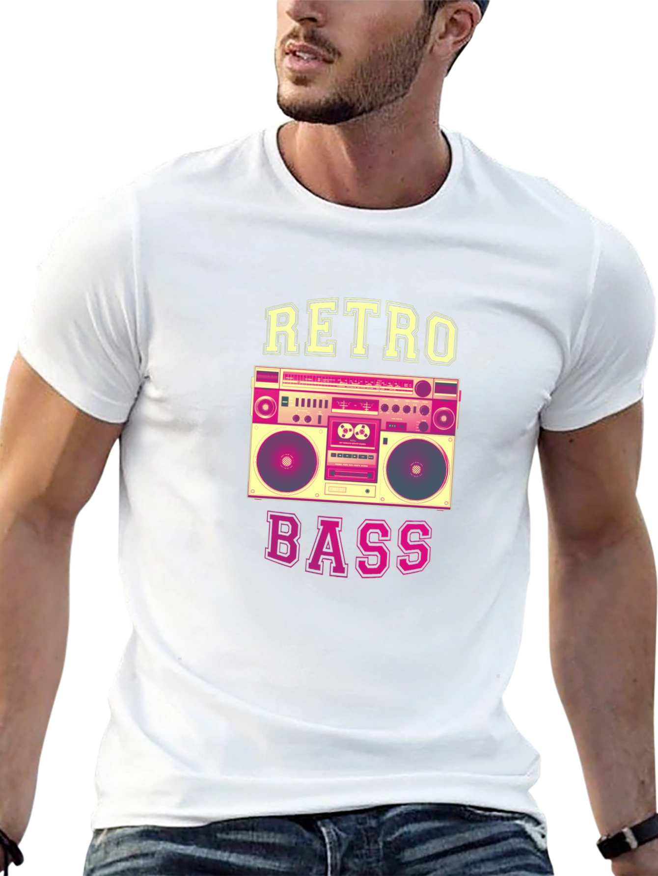 Black Retro Bass Boombox Graphic Tee - Black Cotton Blend view 13