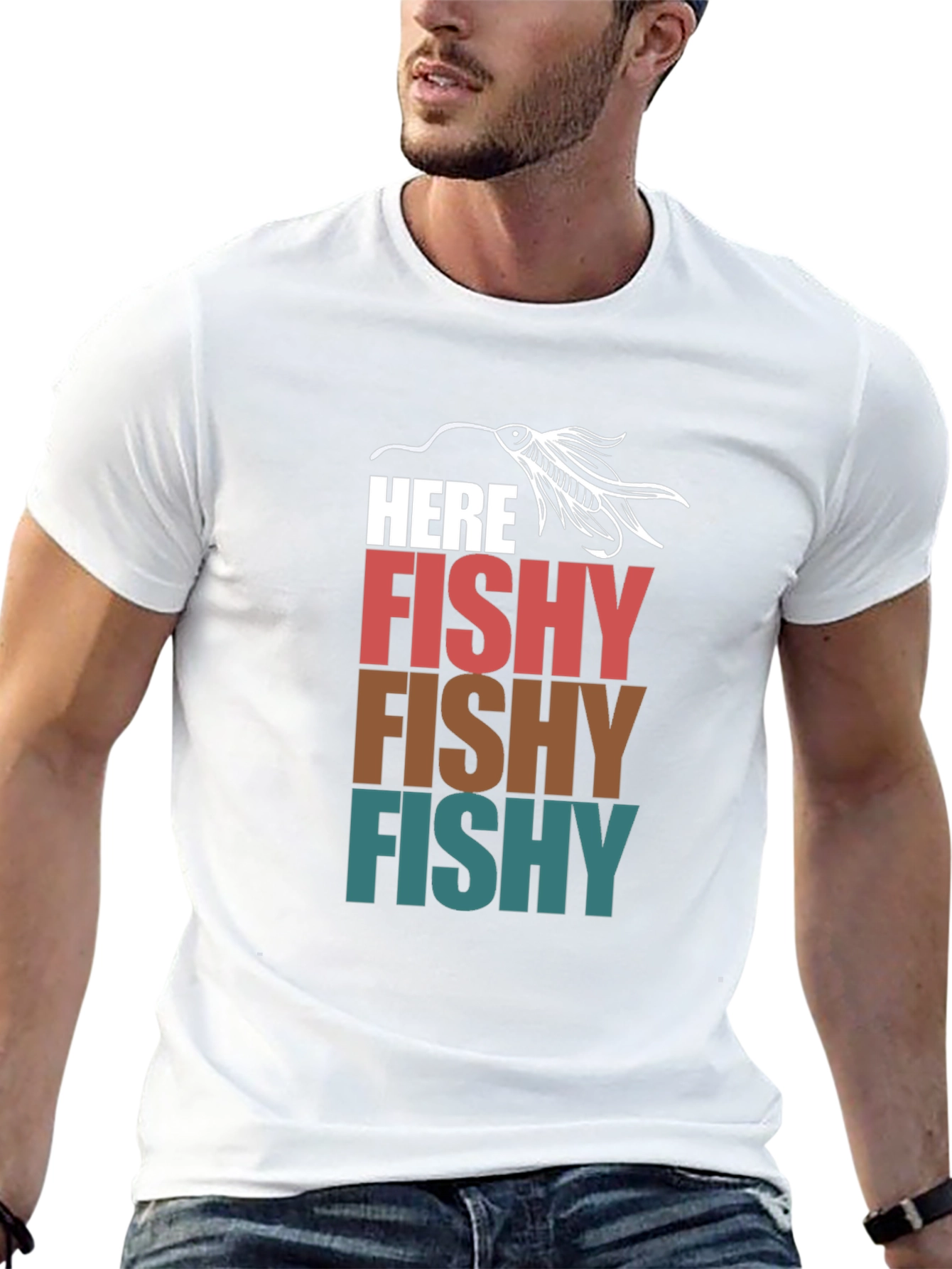 Black Here Fishy T-Shirt Fishing Lure Tee view 13