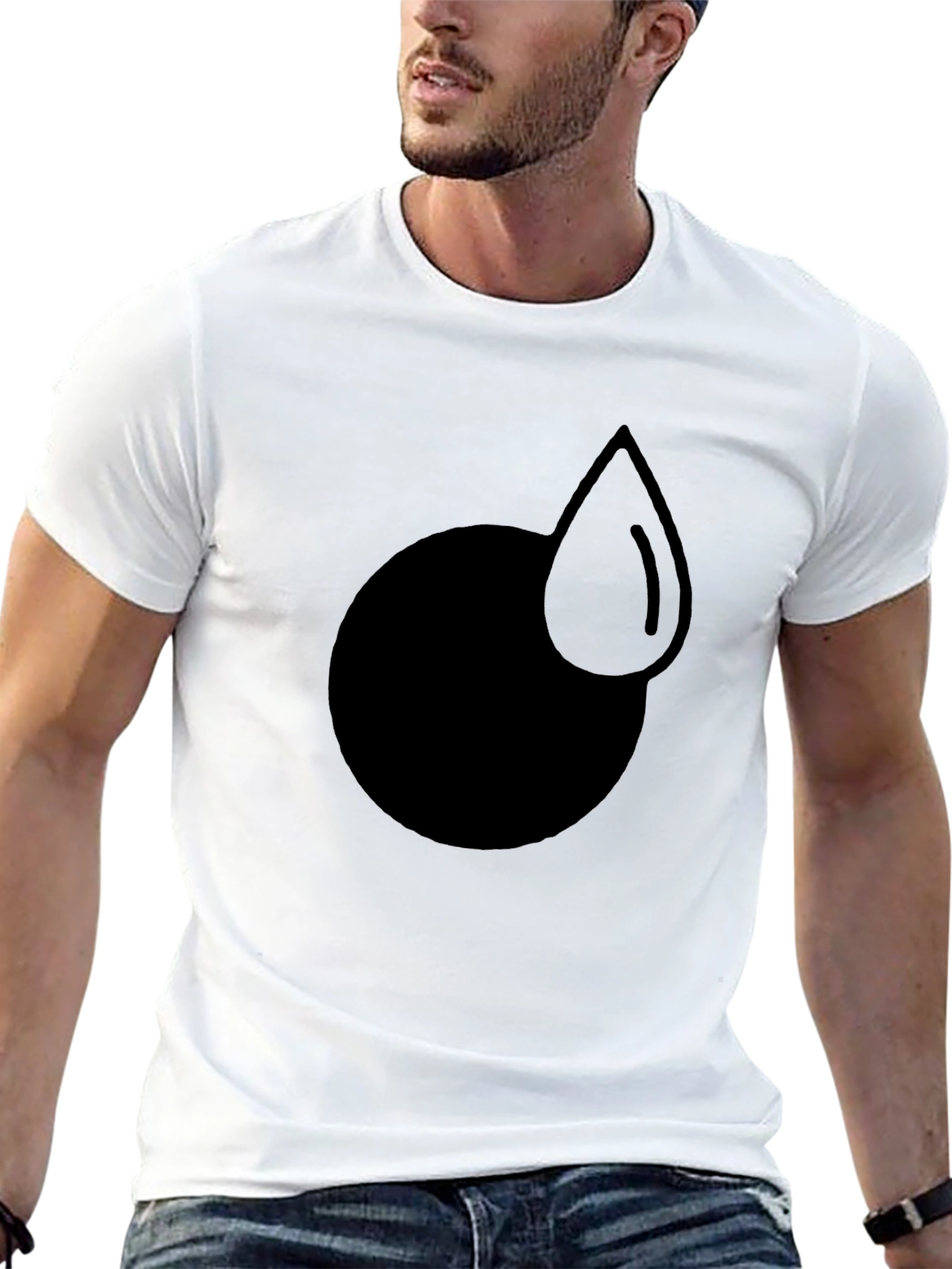 Black Modern Graphic Tee - Circle and Drop Design view 13