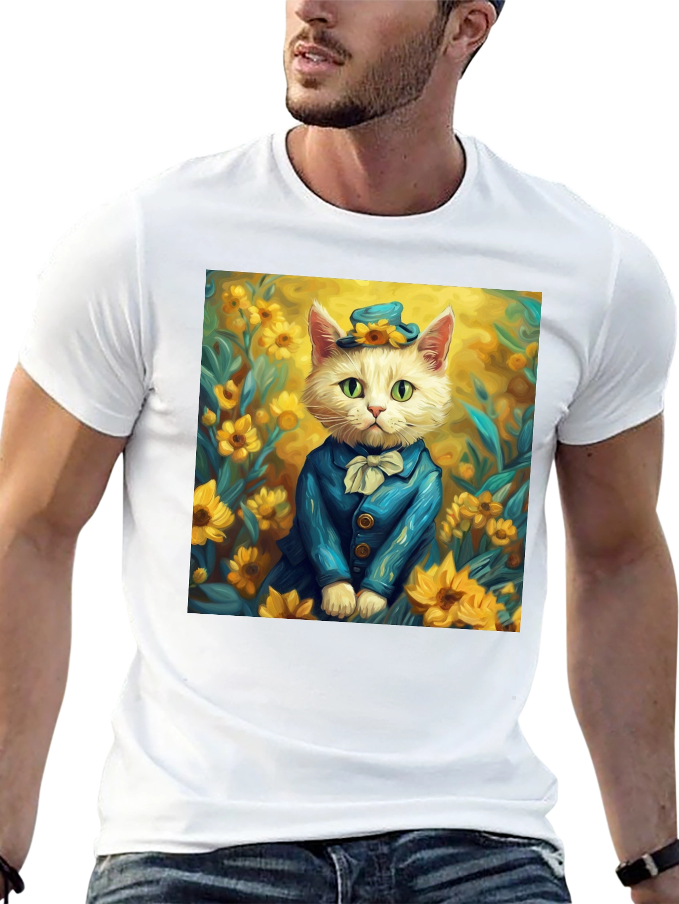 Black Cat in Sunflowers T-Shirt - Stylish Graphic Tee view 13
