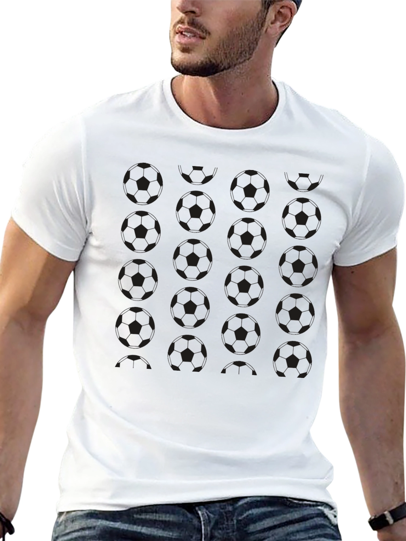 Black Black Soccer Ball Pattern T-Shirt view 13