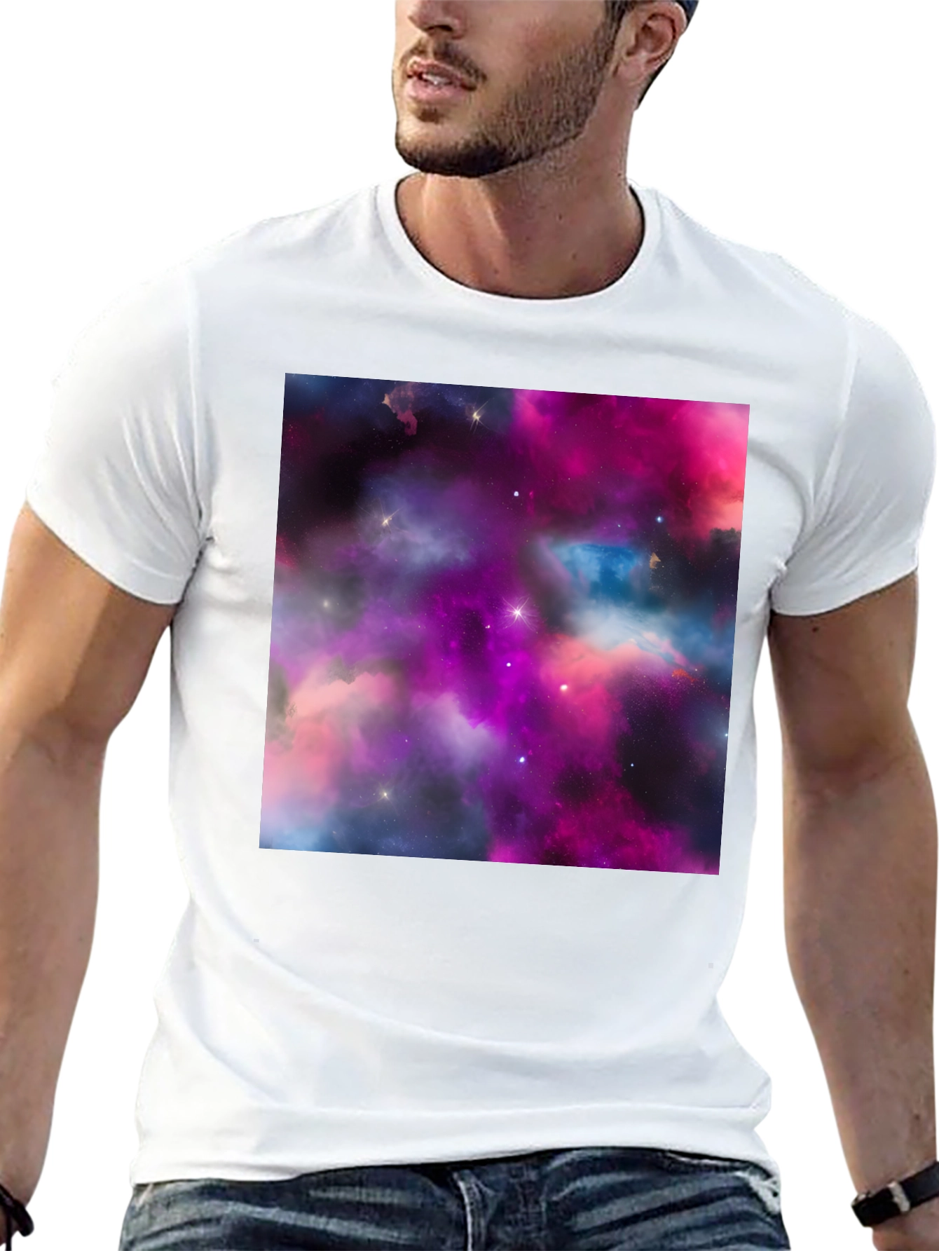 Black Galaxy Print Black T-Shirt - Stylish Outer Space Design view 13