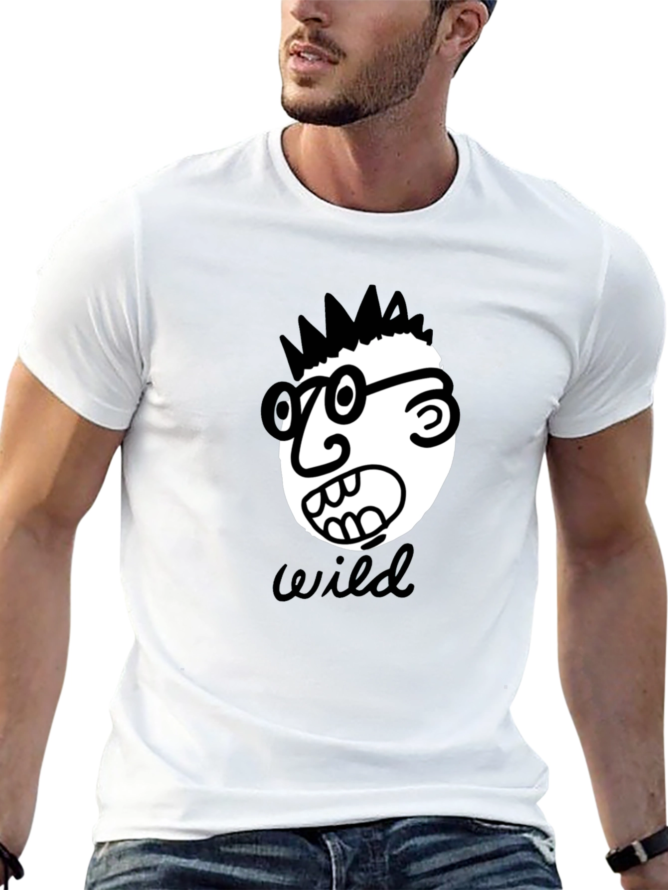 Black Wild Cartoon Face Black T-Shirt view 13