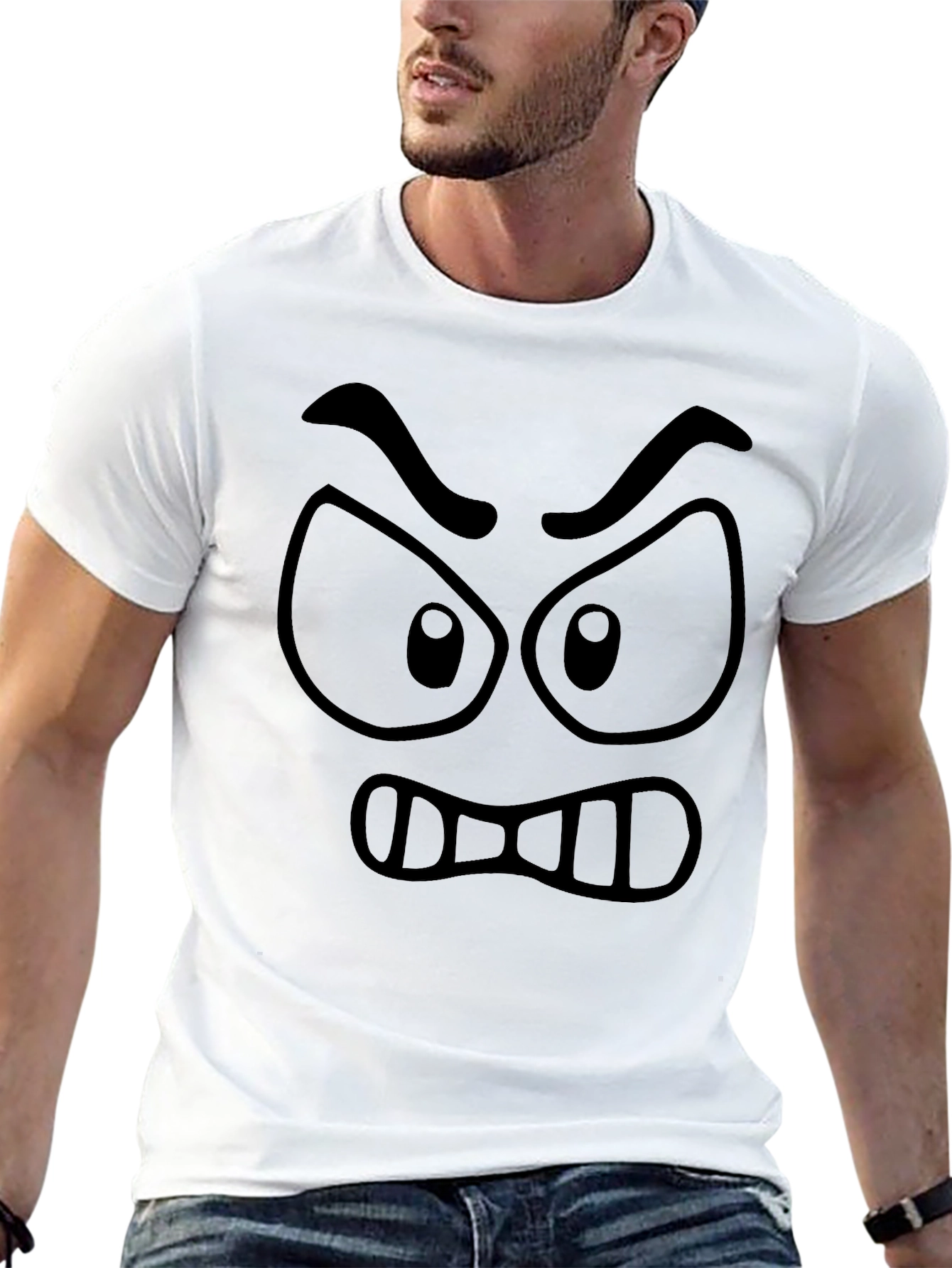 Black Angry Cartoon Face Black Graphic Tee view 13