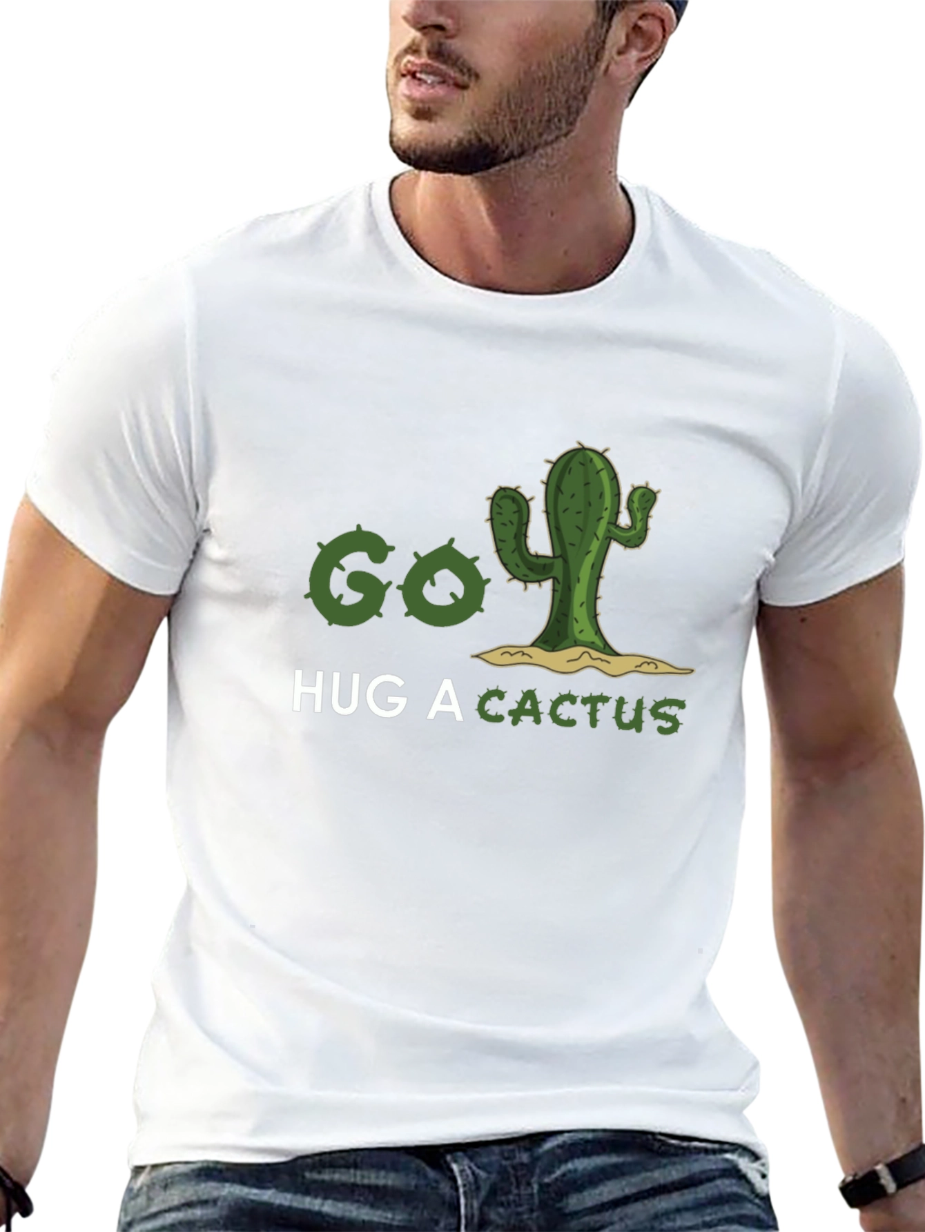 Black Go Hug A Cactus T-Shirt - Funny Graphic Tee view 13