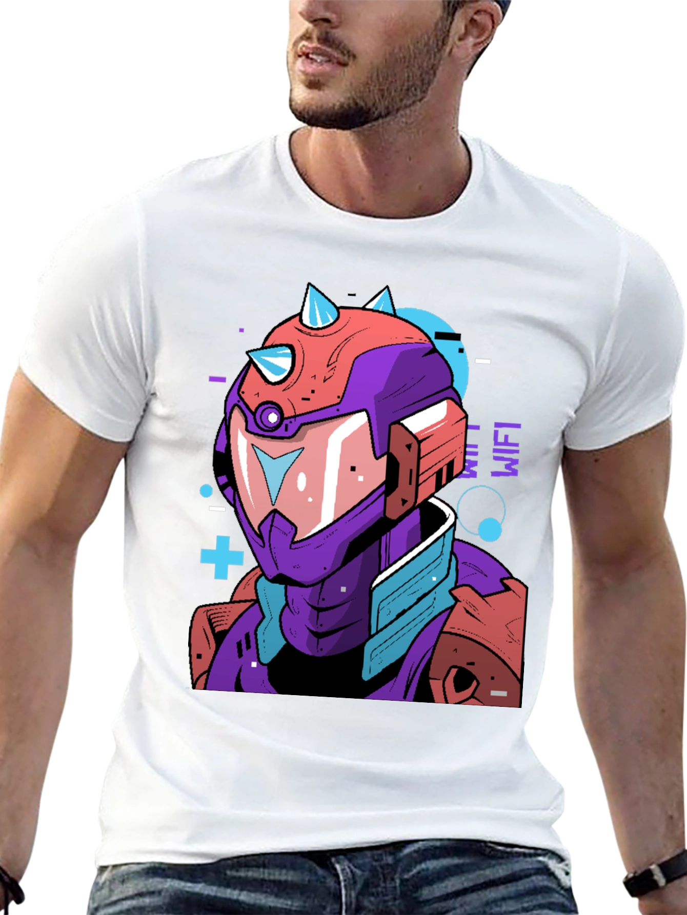 Black Cyberpunk Robot Graphic Tee - Black Cotton Shirt view 13