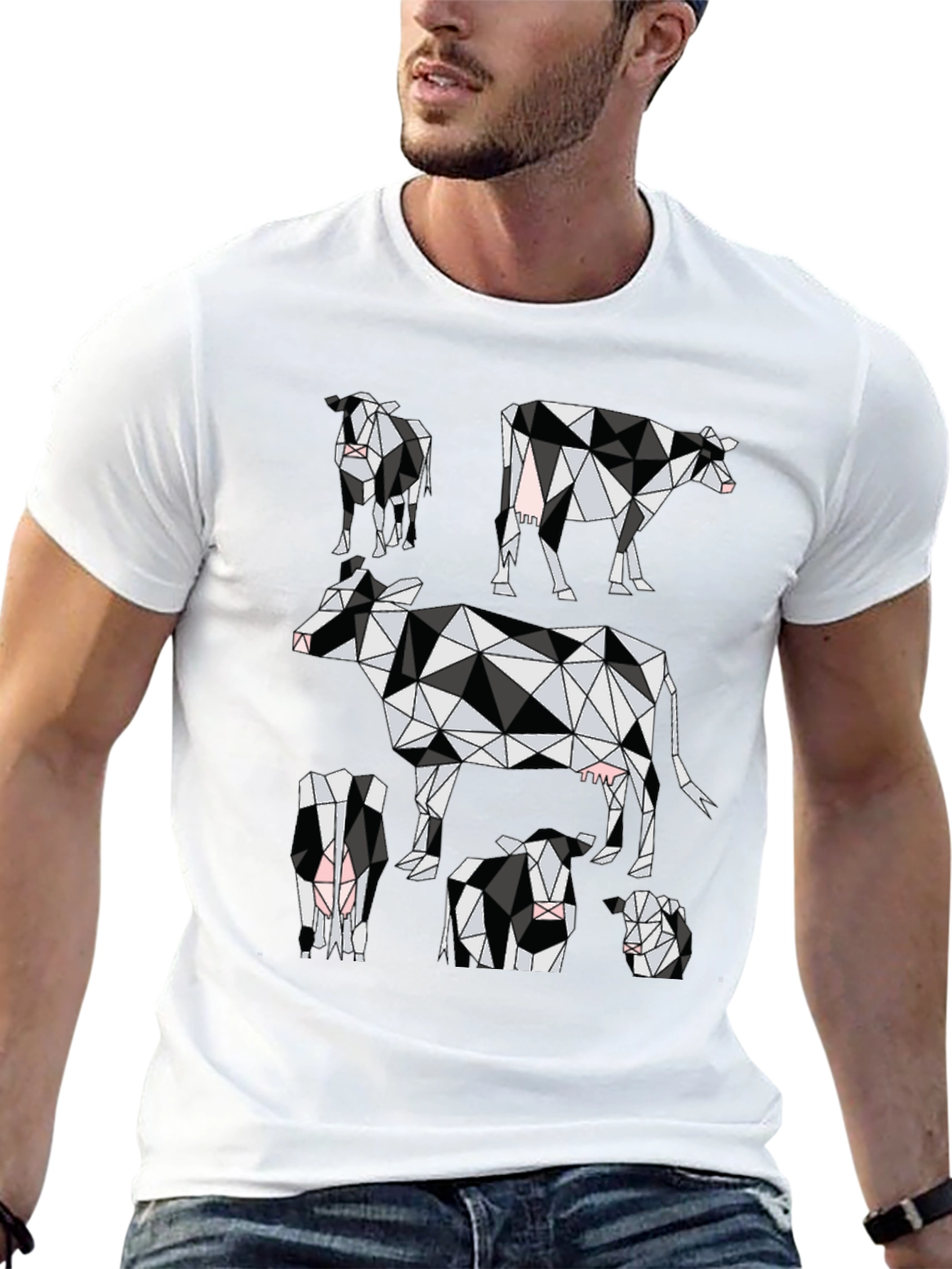 Black Geometric Cow Print Black T-Shirt view 13