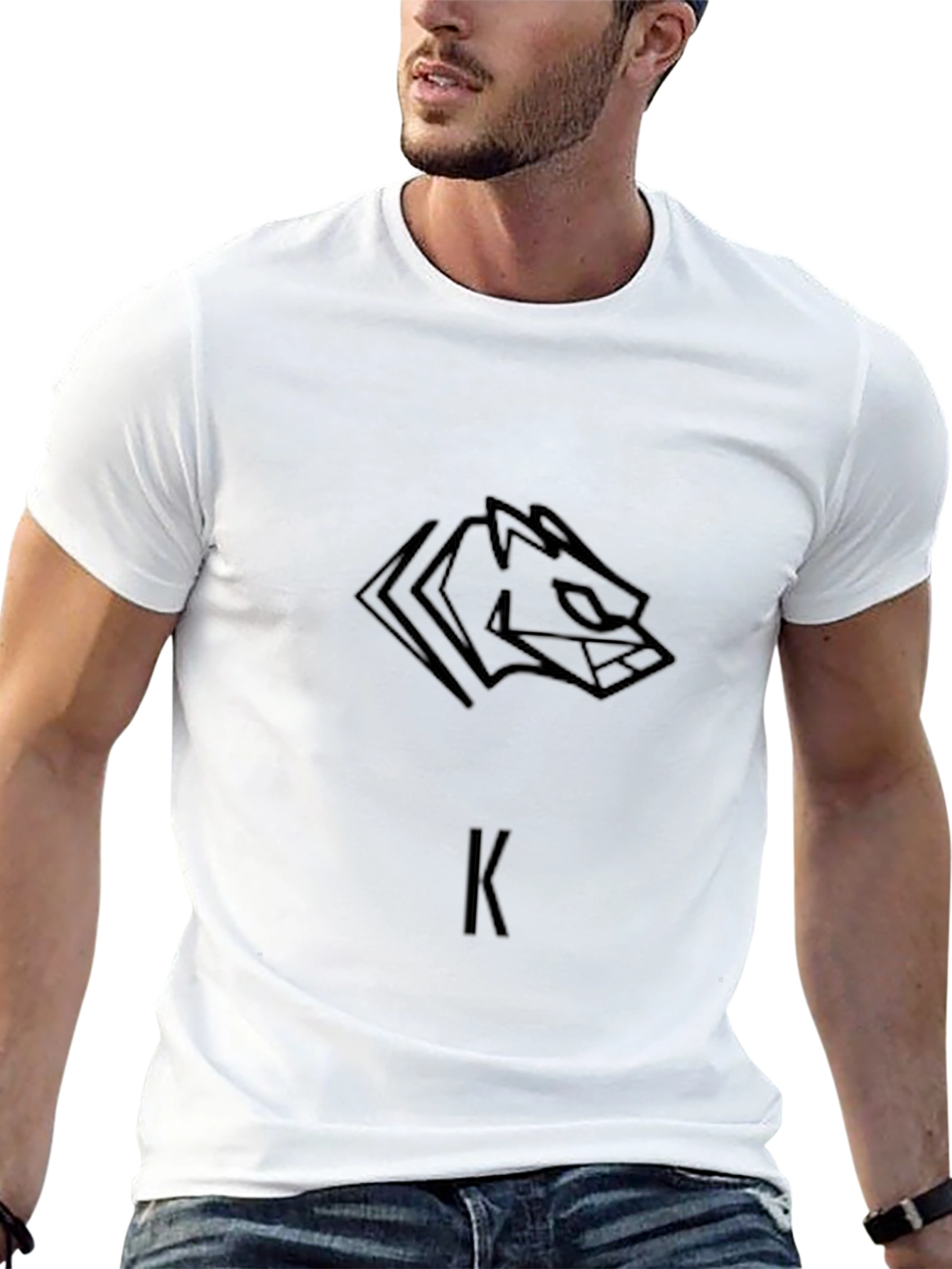 Black Black Graphic Tee - Geometric Wolf Design view 13