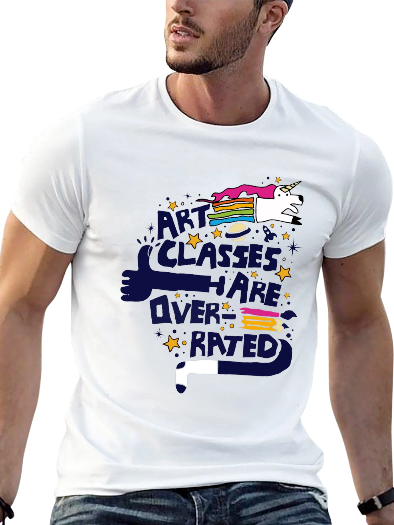 Black Art Classes Unicorn T-Shirt - Overrated Graphic Tee view 13
