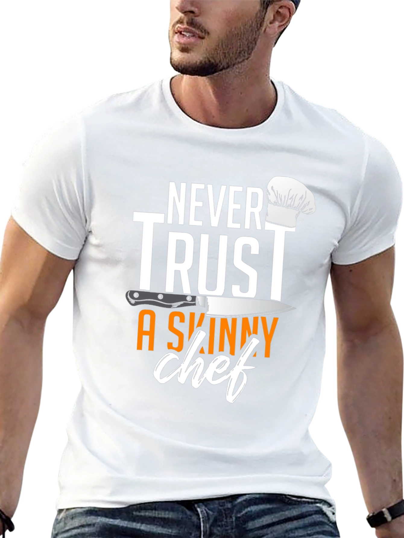 Black Never Trust A Skinny Chef T-Shirt view 13