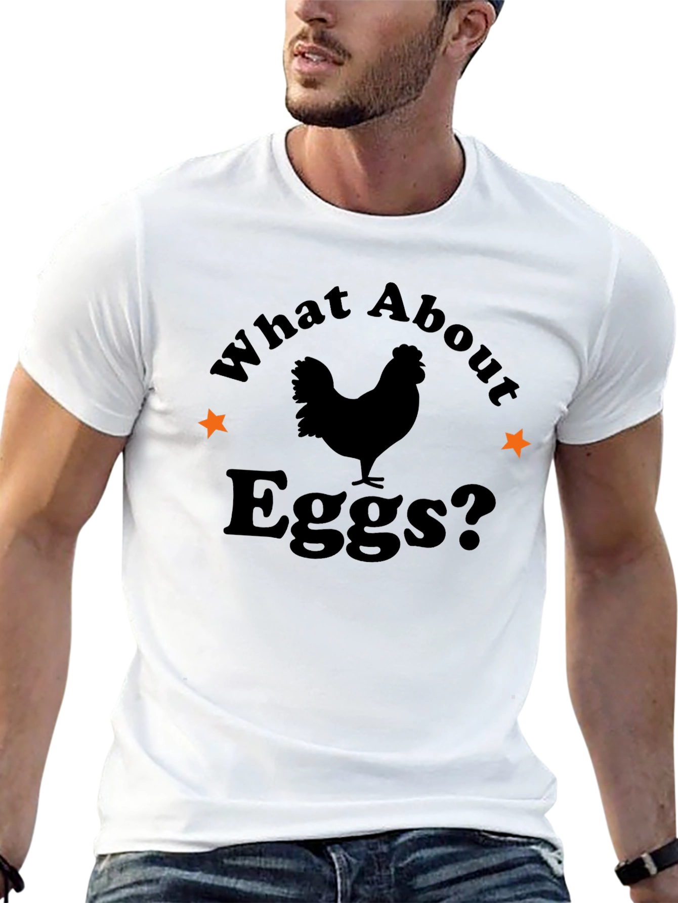 Black What About Eggs? Graphic Tee - Novelty T-Shirt view 13