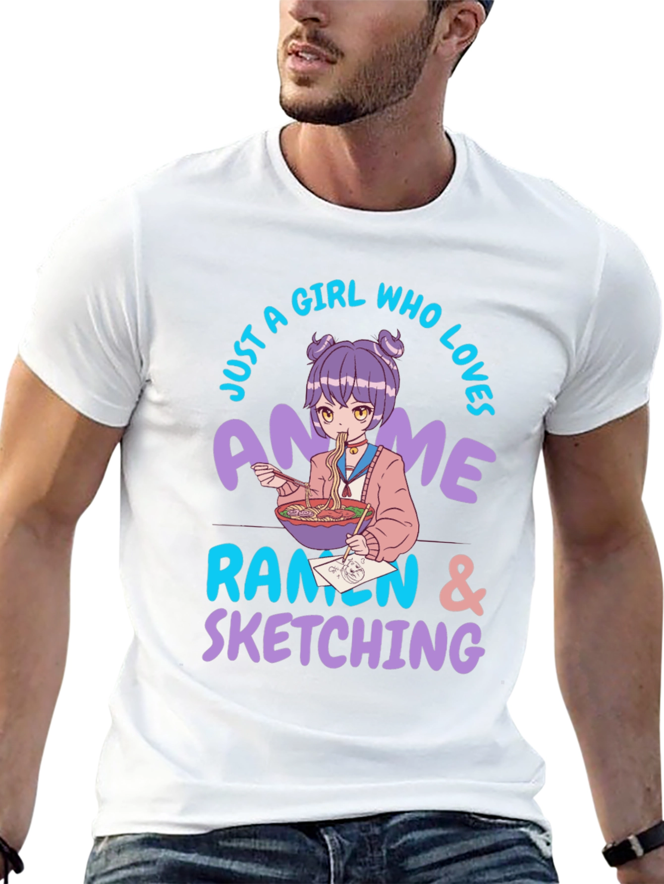 Black Anime Ramen Sketching Graphic T-Shirt view 13