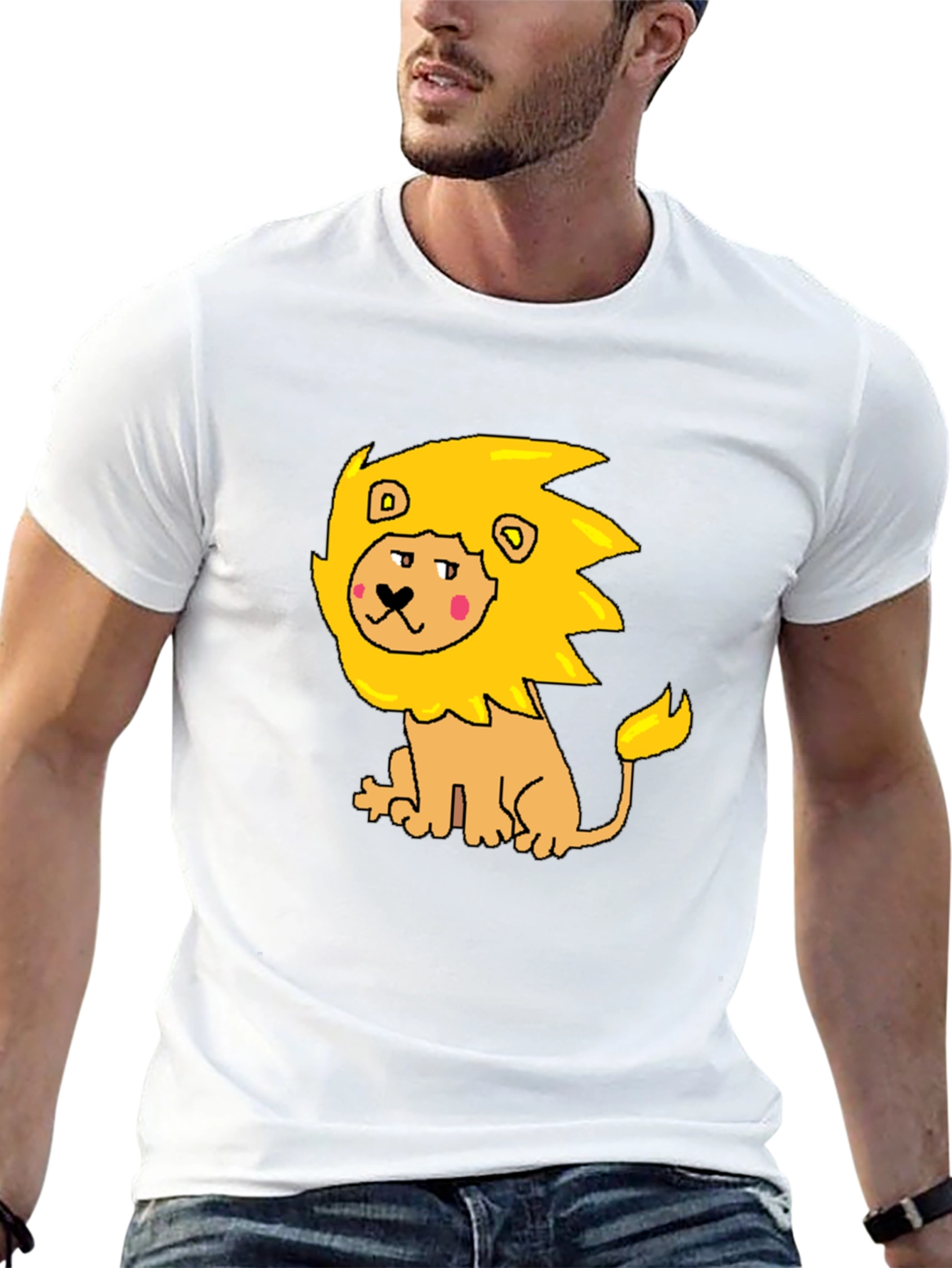 Black Cartoon Lion Graphic Tee - Men's Black T-Shirt view 13