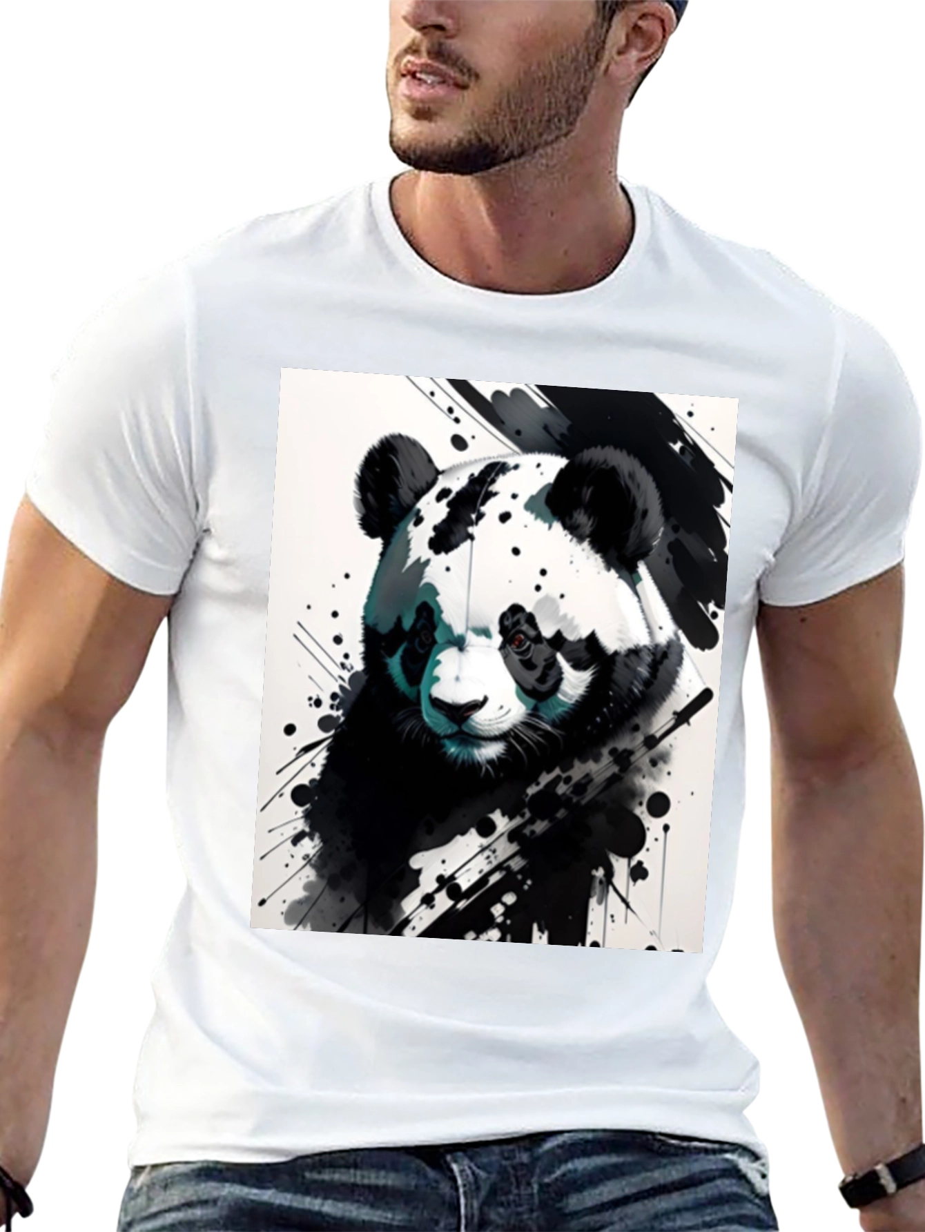 Black Panda Splash Art Black T-Shirt view 13