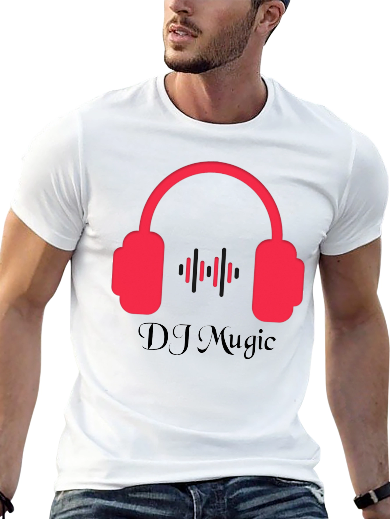 Black DJ Music Black T-Shirt with Headphone Design view 13