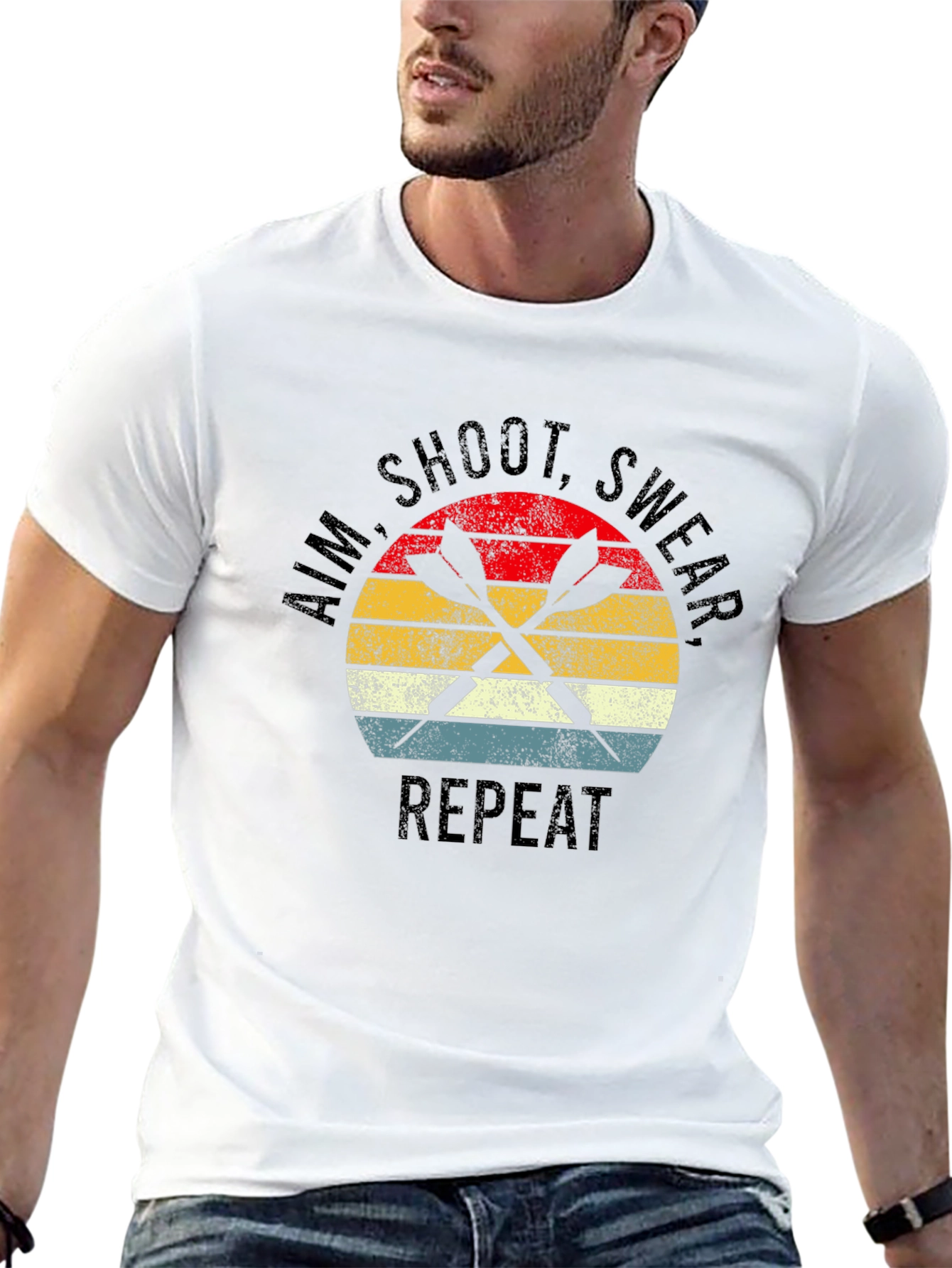 Black Aim Shoot Swear Repeat Darts Graphic T-Shirt view 13