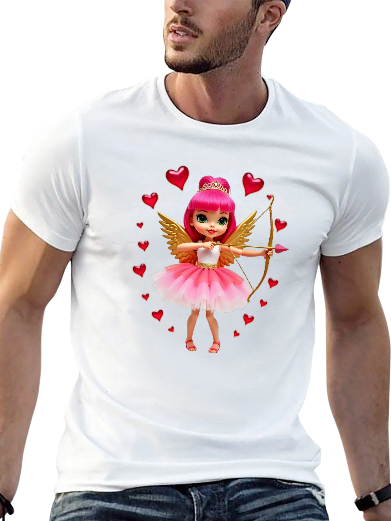 Black Valentine's Day Cupid Doll Graphic Tee - Black view 13