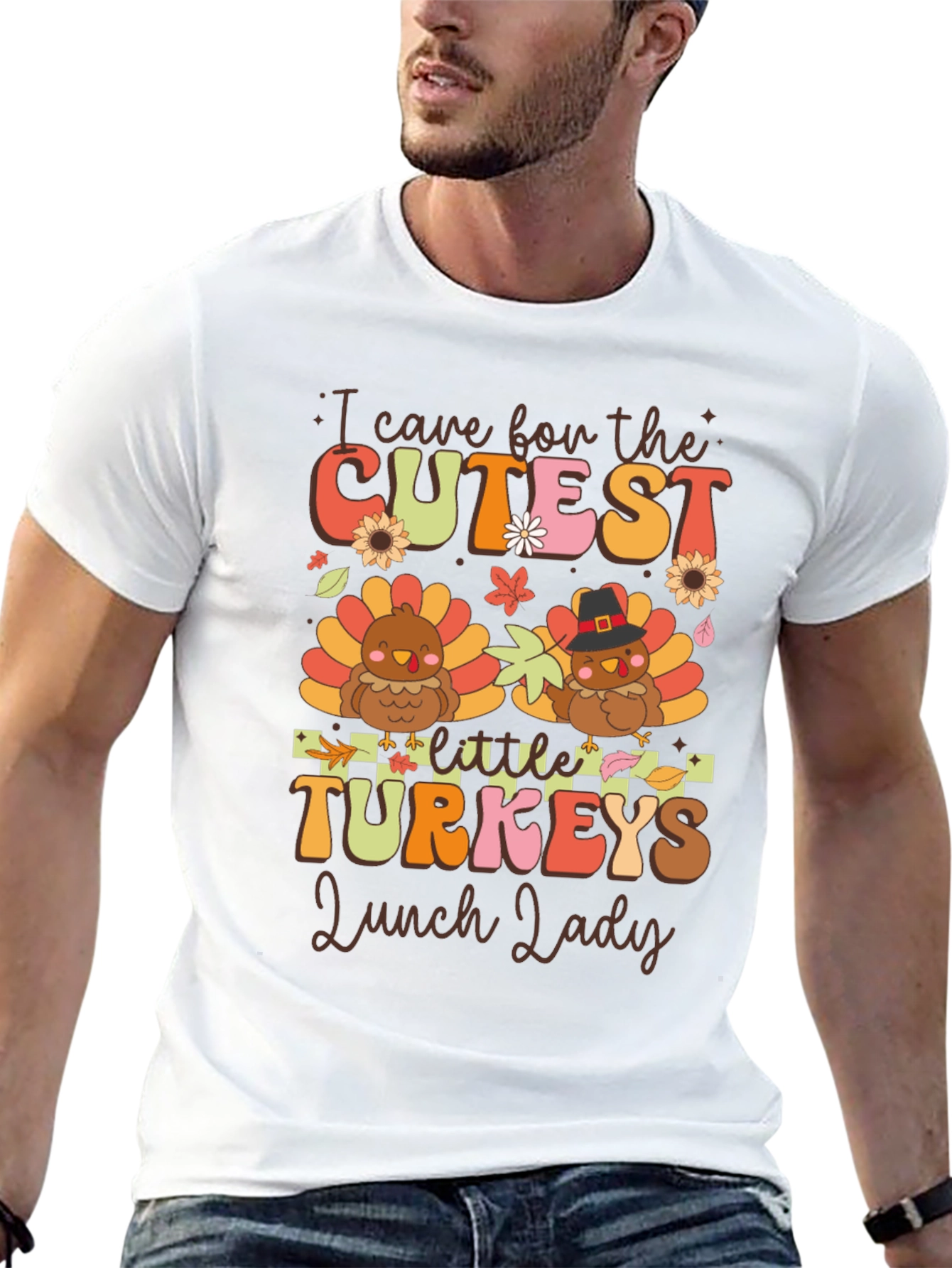 Black Cutest Little Turkeys Lunch Lady T-Shirt view 13