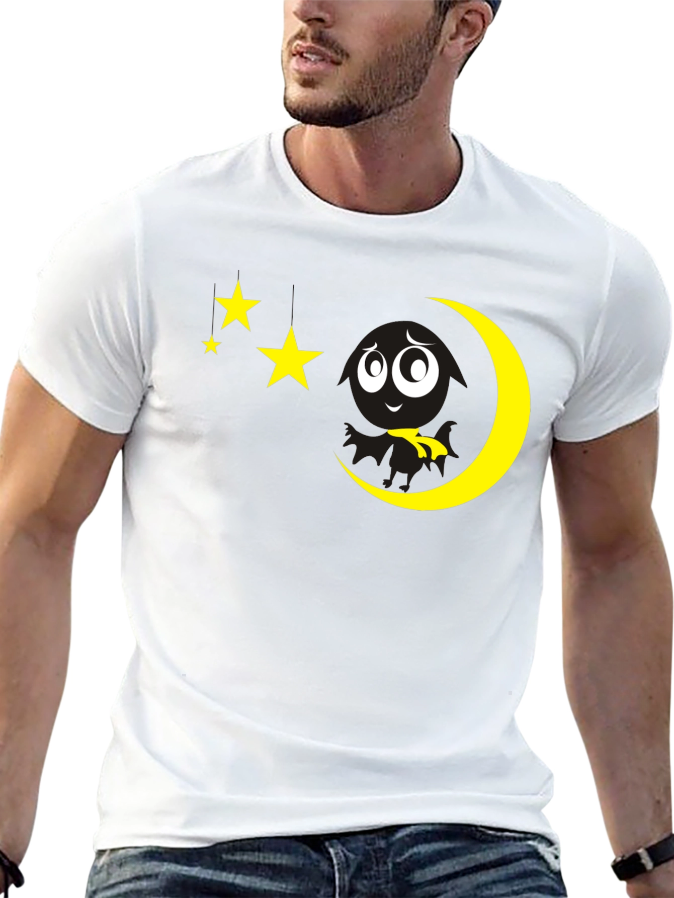 Black Night Sky Tee: Moon & Stars Graphic Black T-Shirt view 13