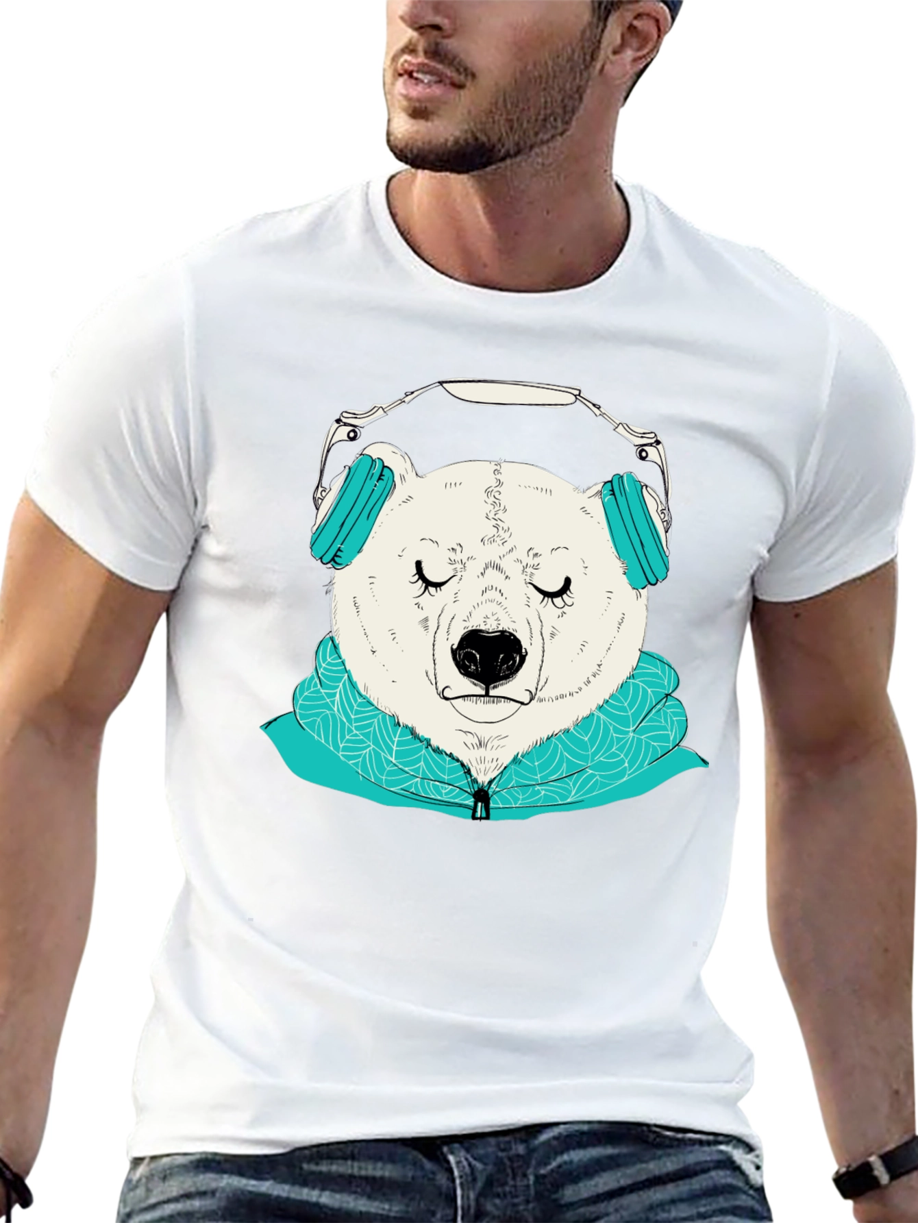 Black Bear with Headphones Graphic Tee view 13
