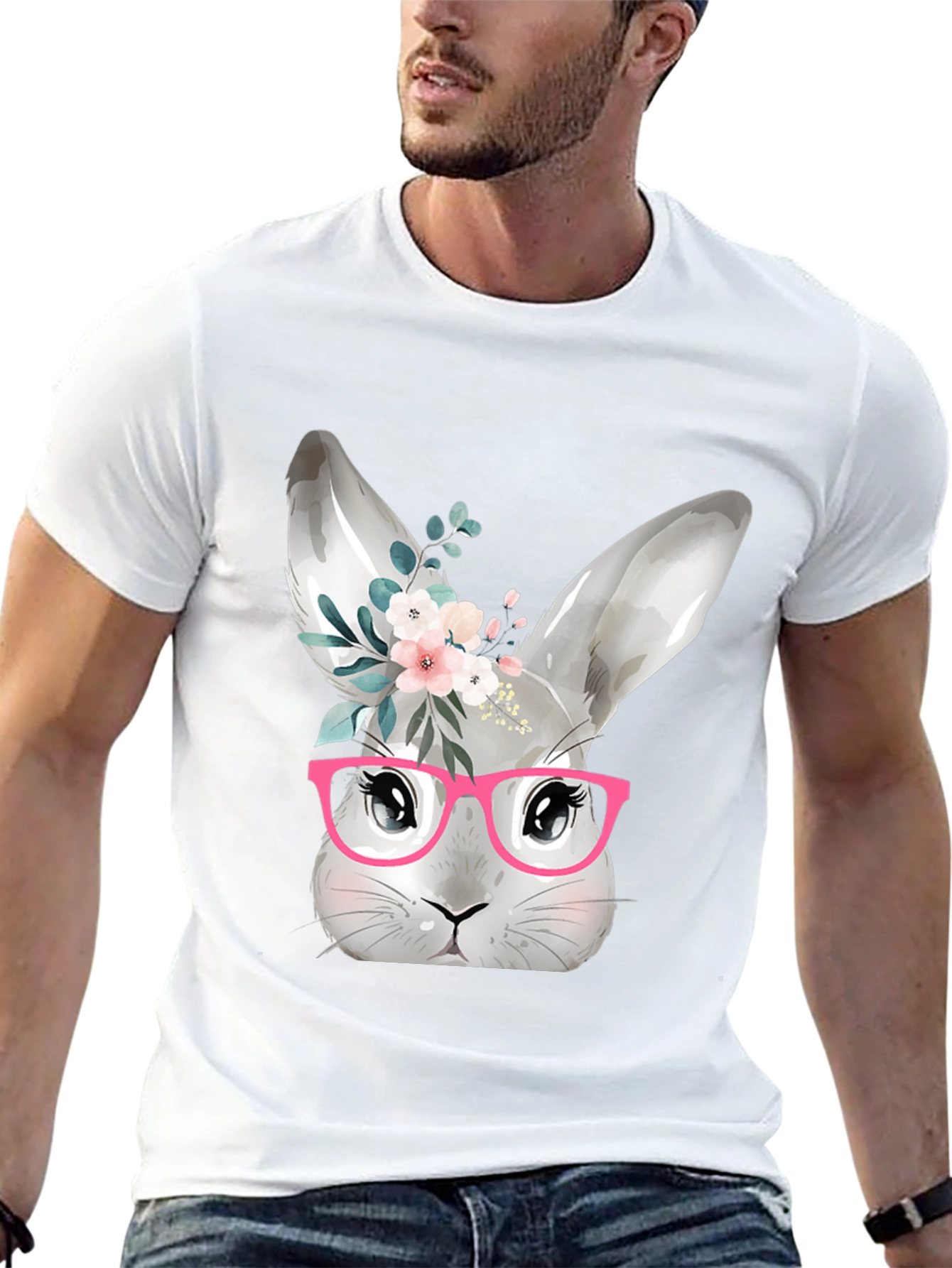 Black Cute Bunny with Glasses T-Shirt - Black view 13