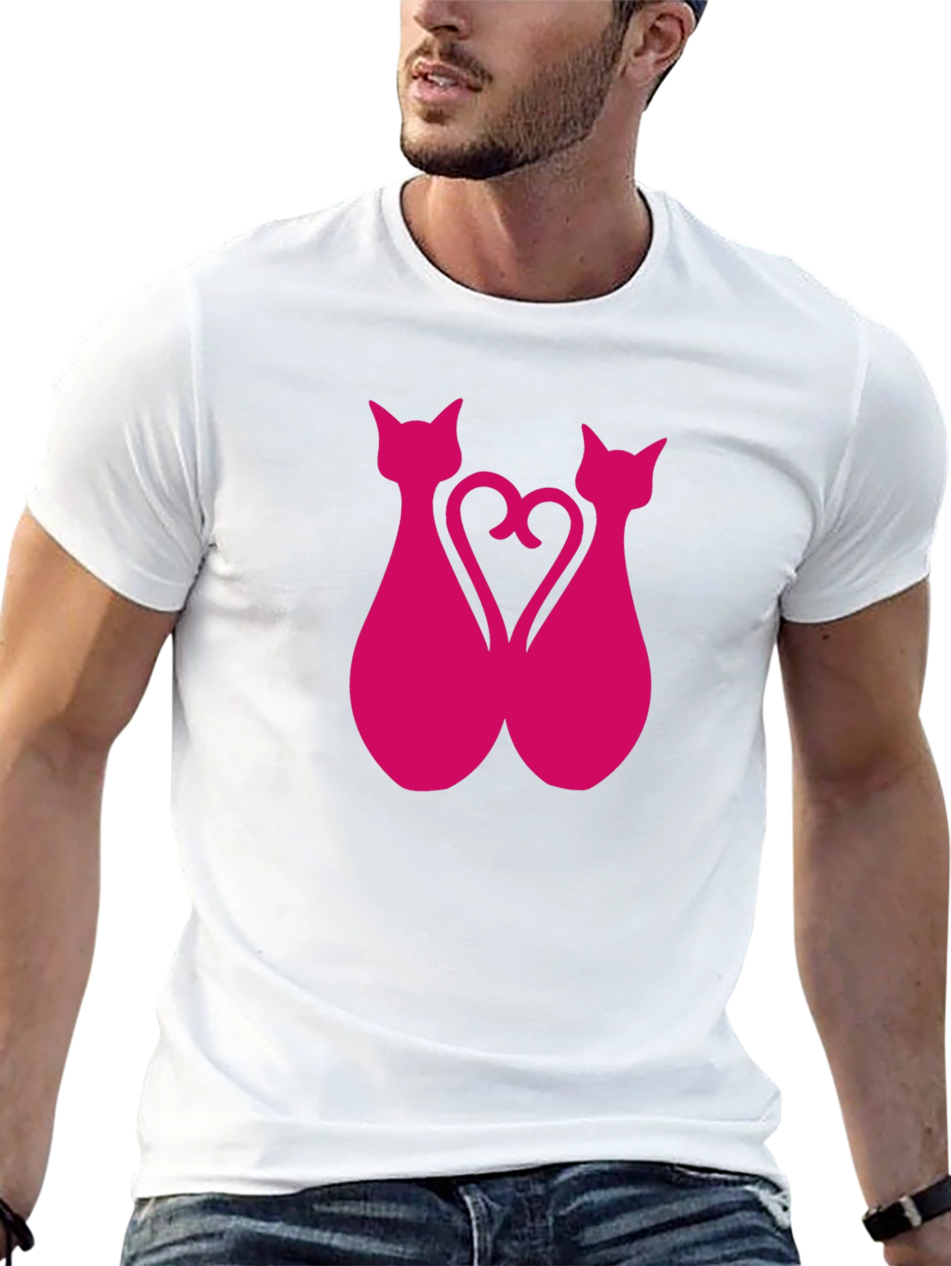 Black Pink Cat Silhouette Heart Graphic Tee view 13