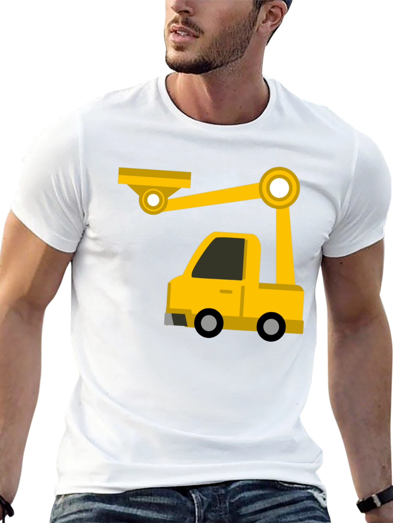 Black Construction Crane Truck Graphic Tee view 13