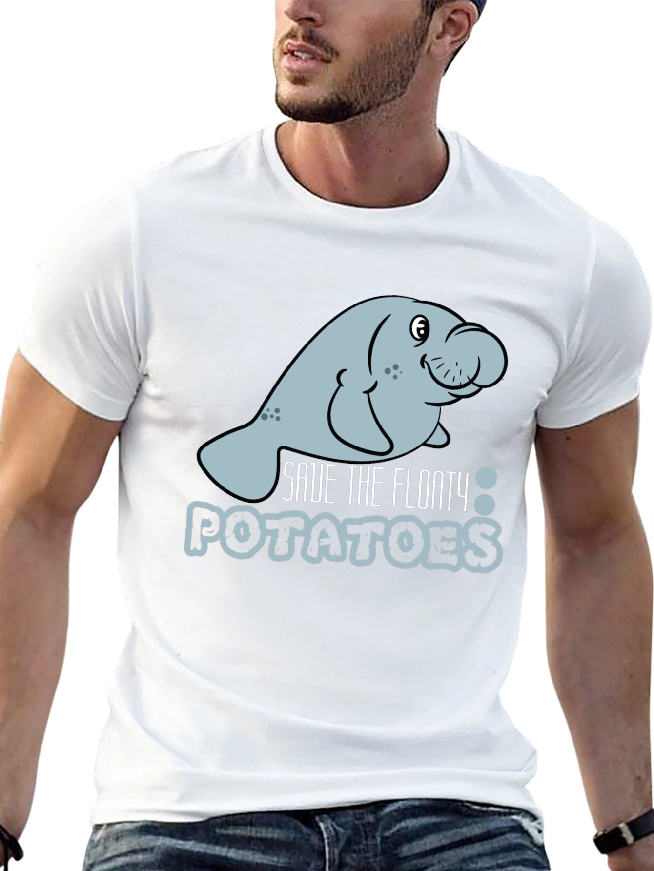 Black Save the Floaty Potatoes Manatee Graphic Tee view 13