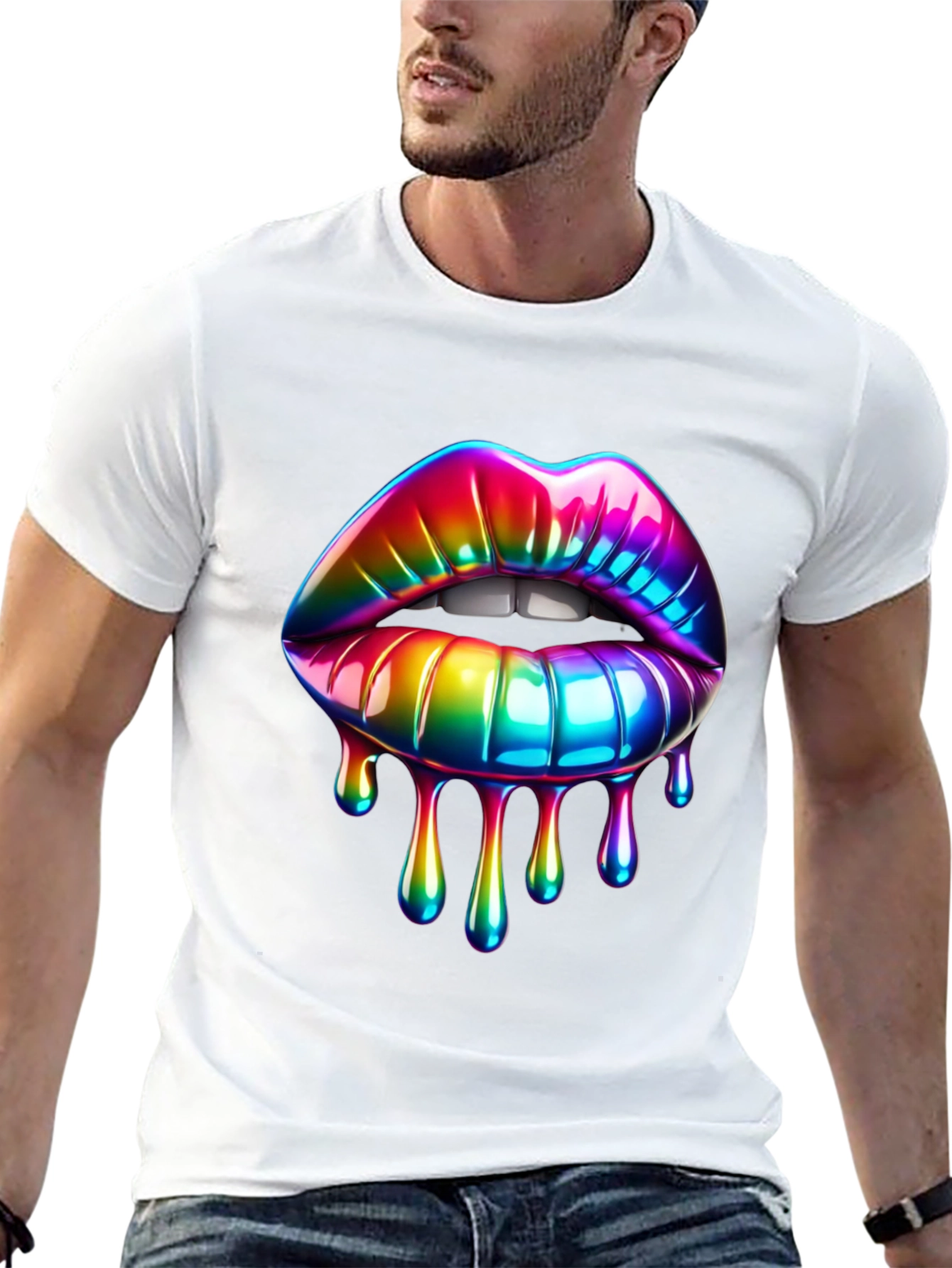 Black Rainbow Lips Graphic T-Shirt view 13