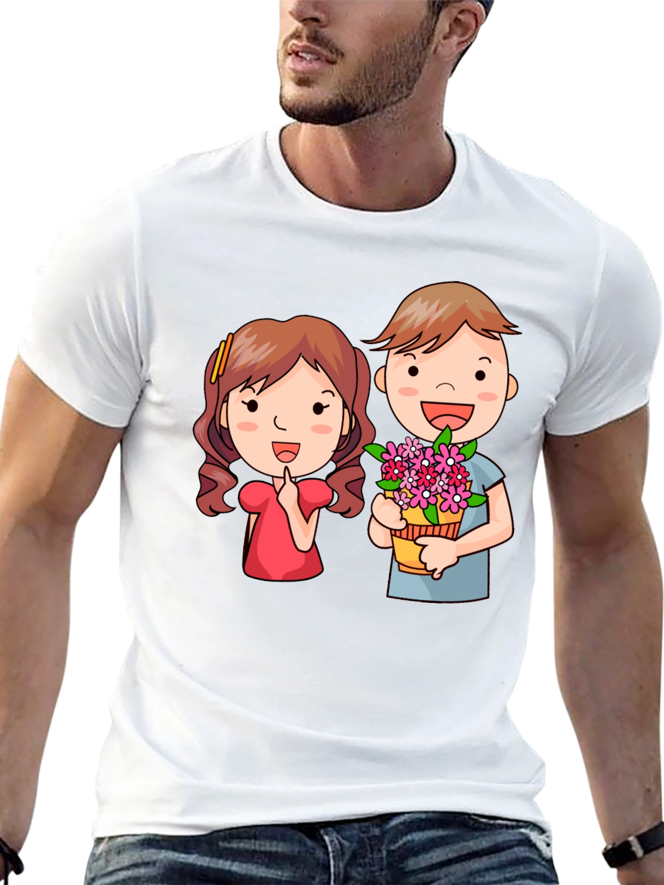 Black Cute Cartoon Couple Graphic T-Shirt view 13