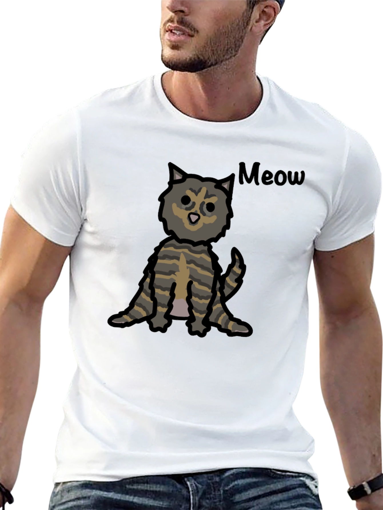 Black Cute Cartoon Cat Meow Graphic T-Shirt view 13