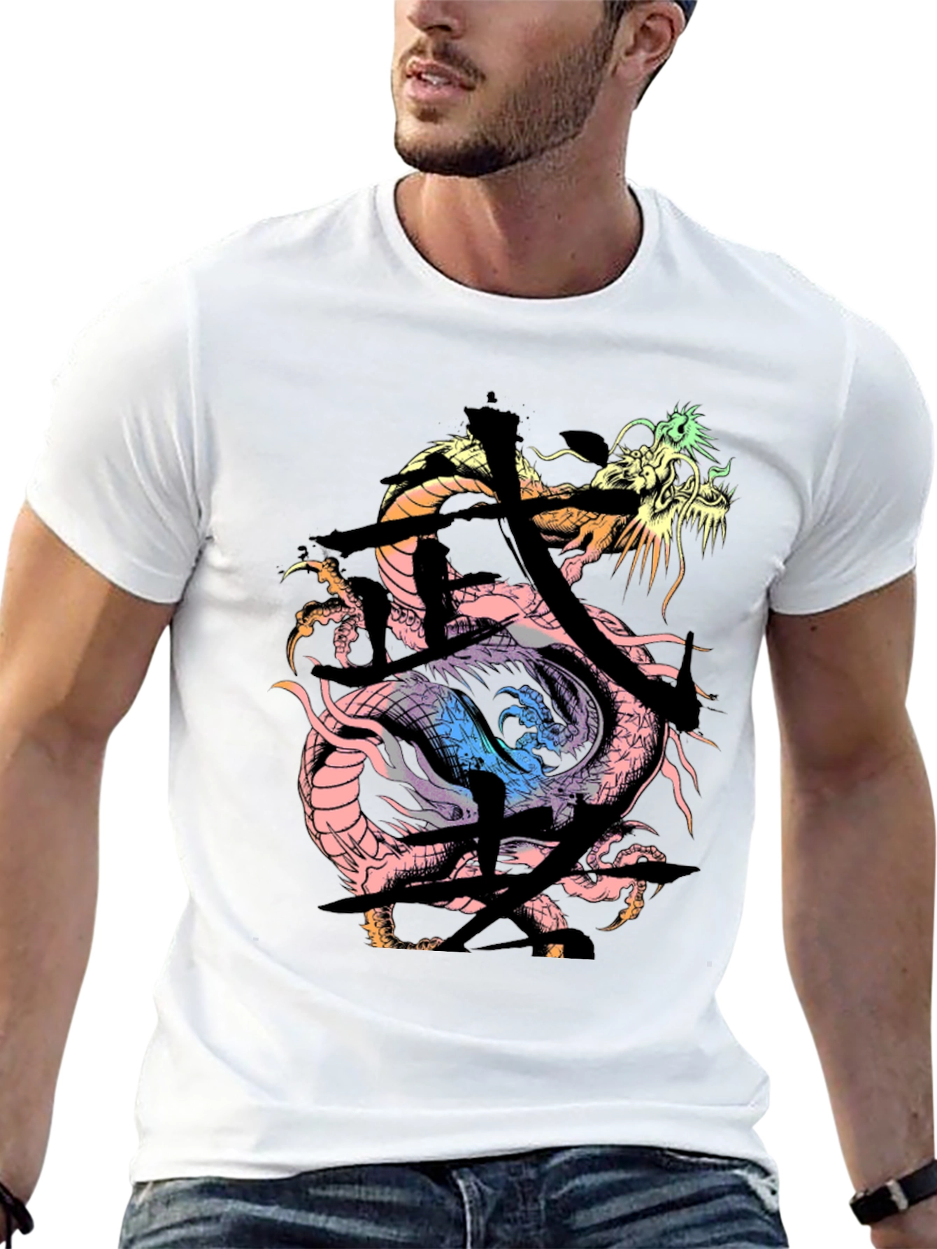 Black Dragon Kanji Graphic Print Black T-Shirt view 13