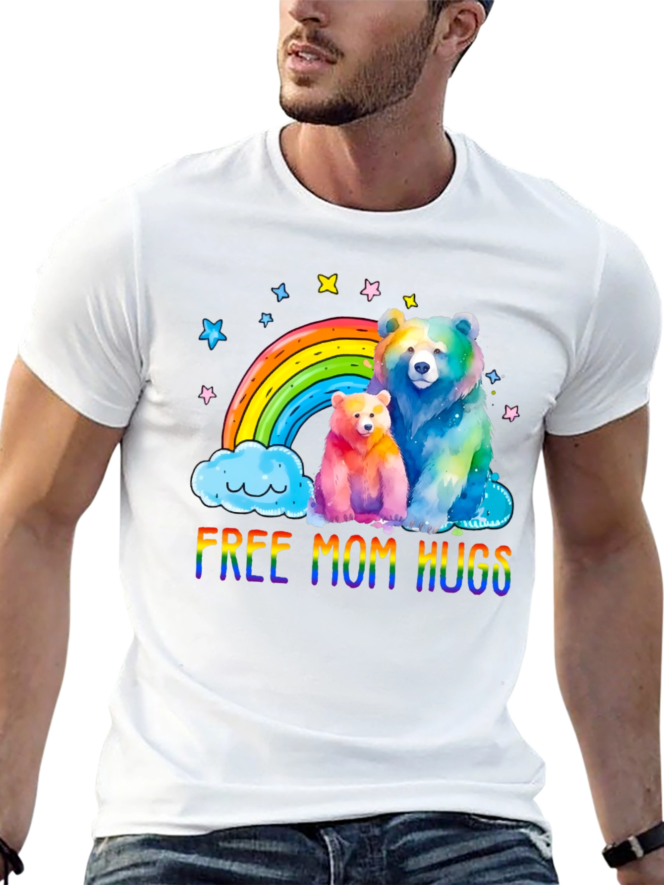 Black Rainbow Bears Mom Hugs T-Shirt view 13