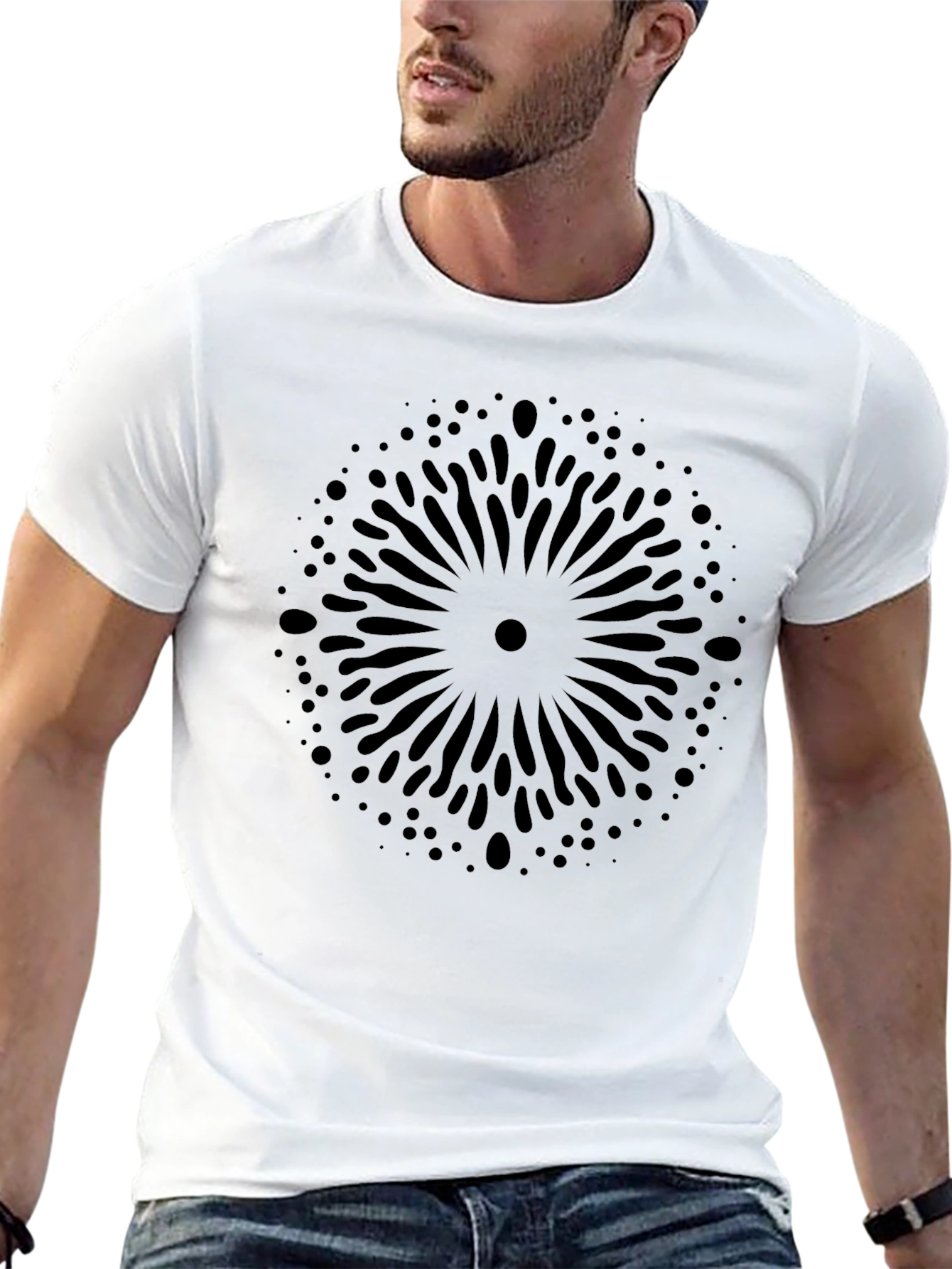 Black Stylish Black Graphic Tee - Abstract Burst Design view 13