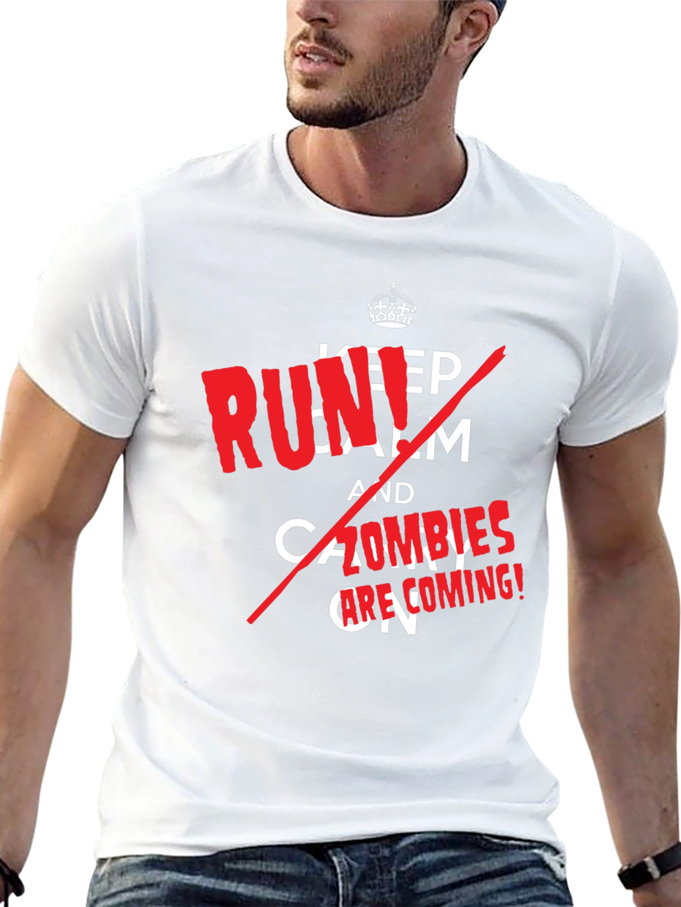 Black Keep Calm, Zombies are Coming! Novelty T-Shirt view 13